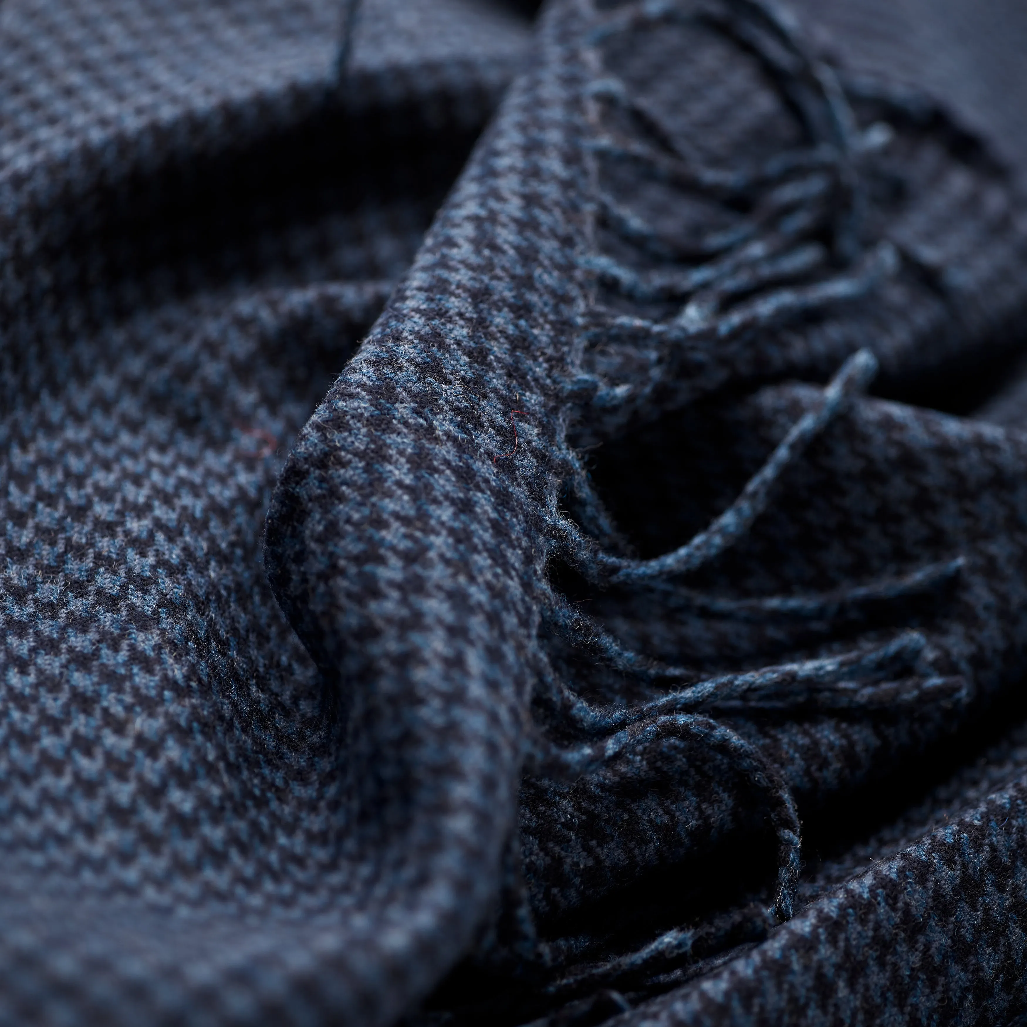 Fox Blue Houndstooth Cashmere & Merino Wool Scarf