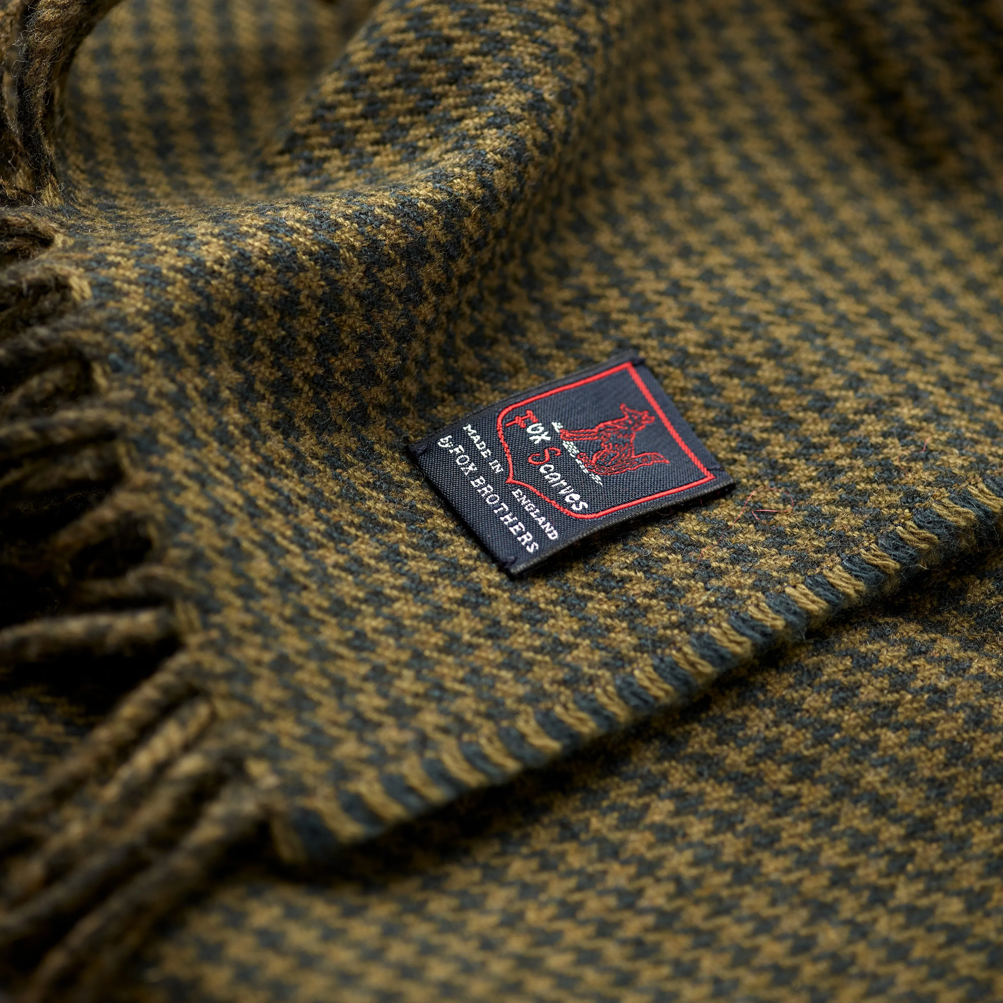 Fox Green Houndstooth Cashmere & Merino Wool Scarf