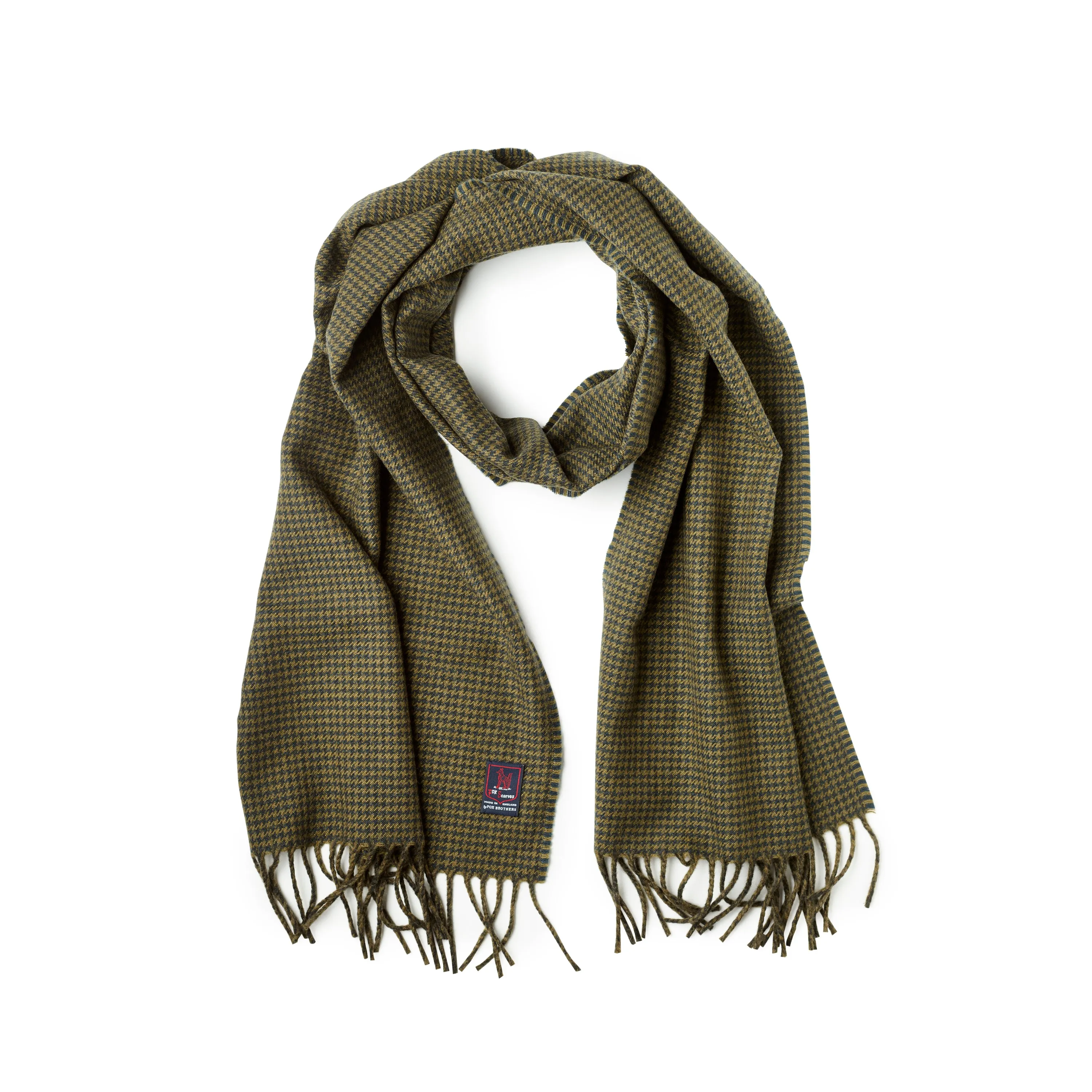 Fox Green Houndstooth Cashmere & Merino Wool Scarf