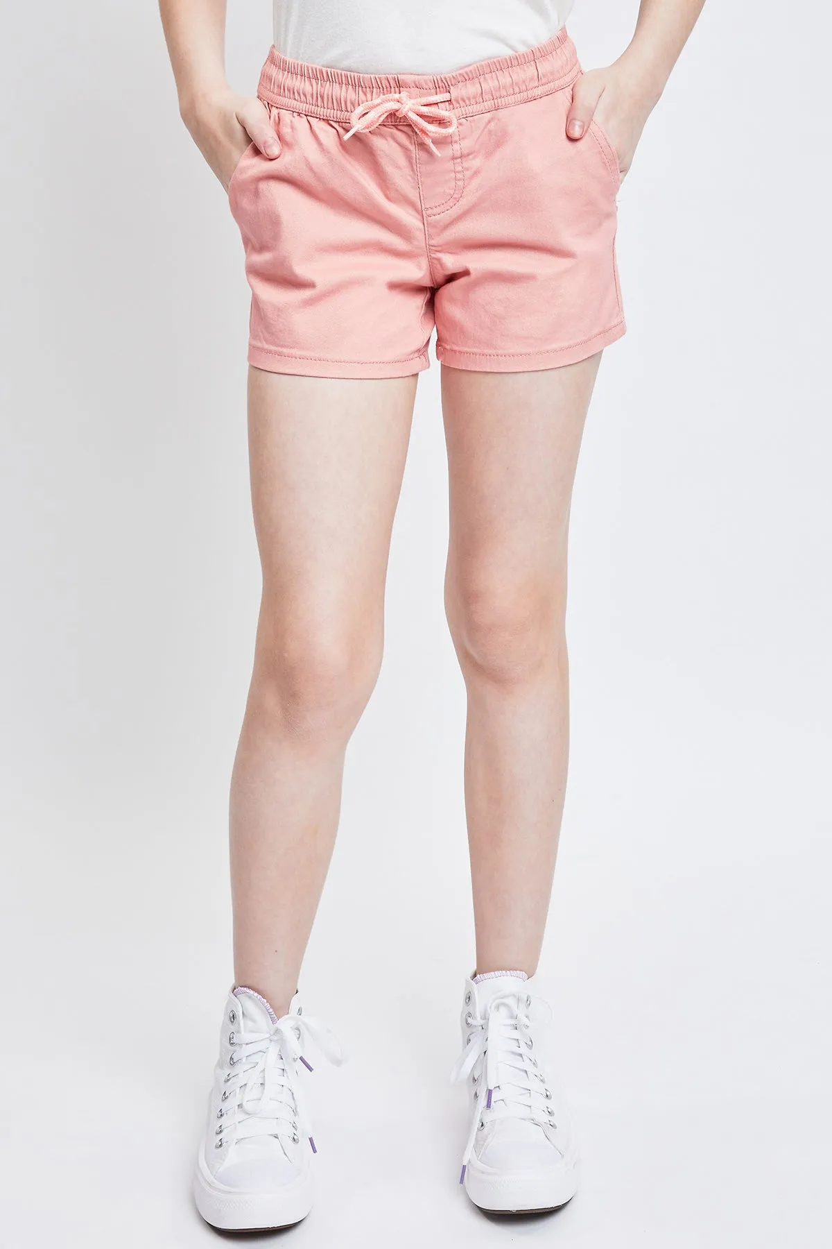 Girls Twill Joggers Shorts With Rope Drawstring