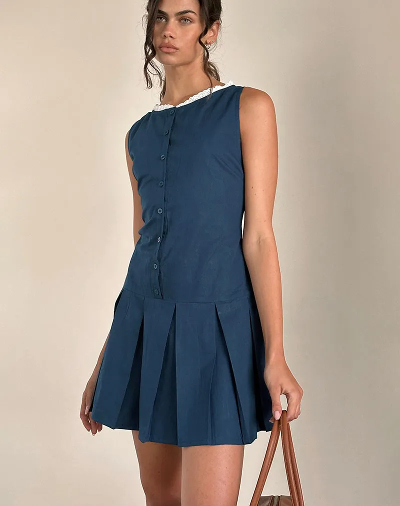 Gitas Button Mini Dress in Poplin Navy