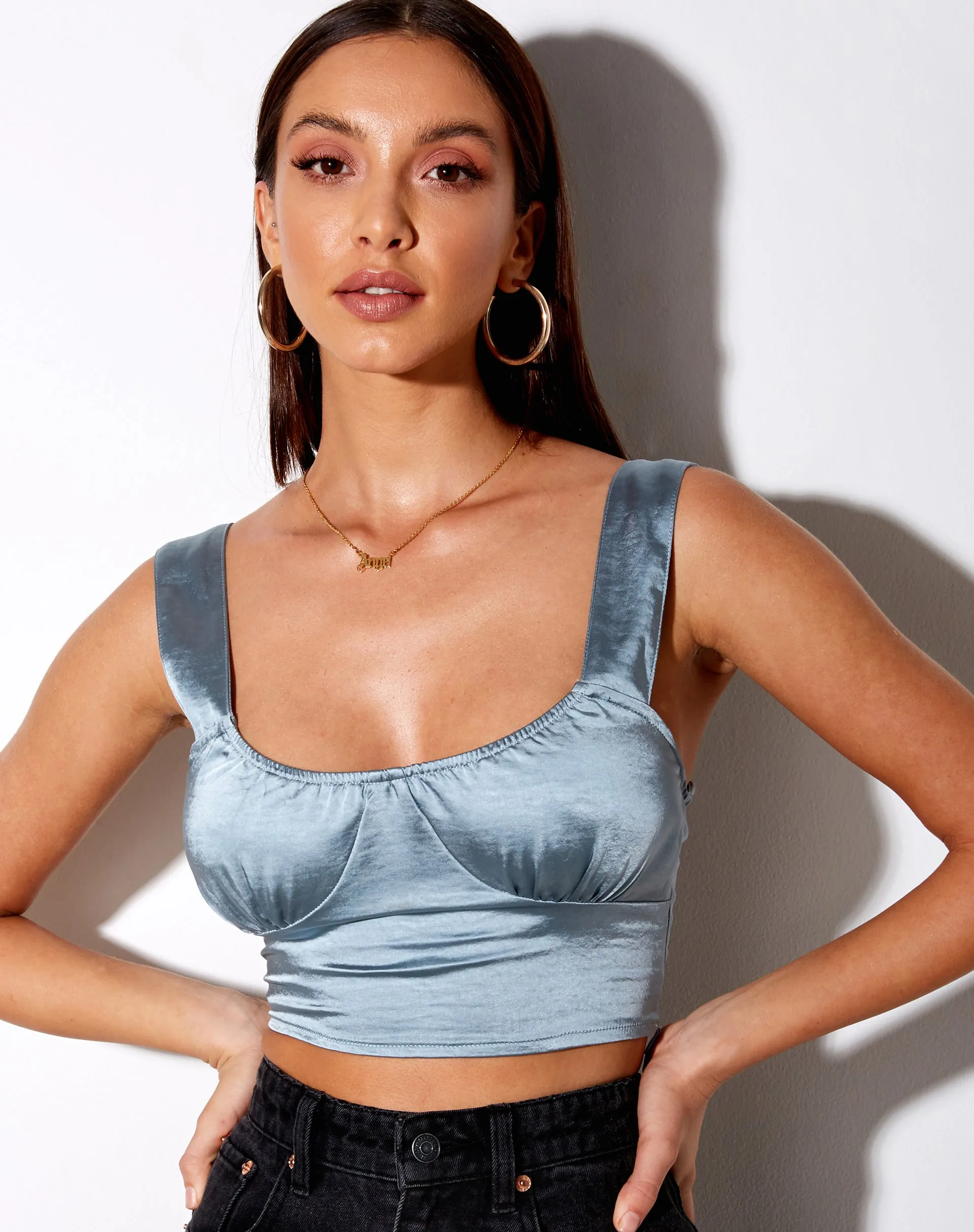 Gladis Crop Top in Satin Dusky Blue