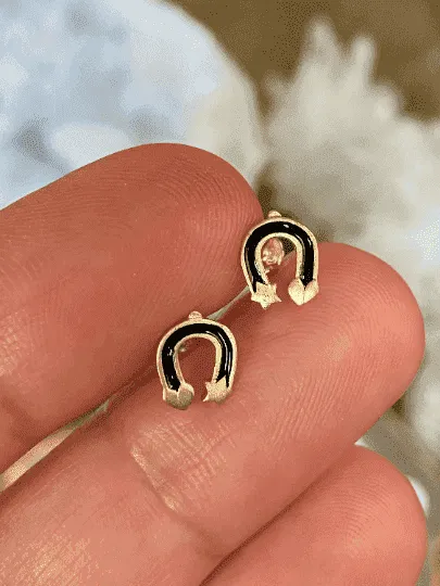 Gold Good Luck Earrings with Black Enamel