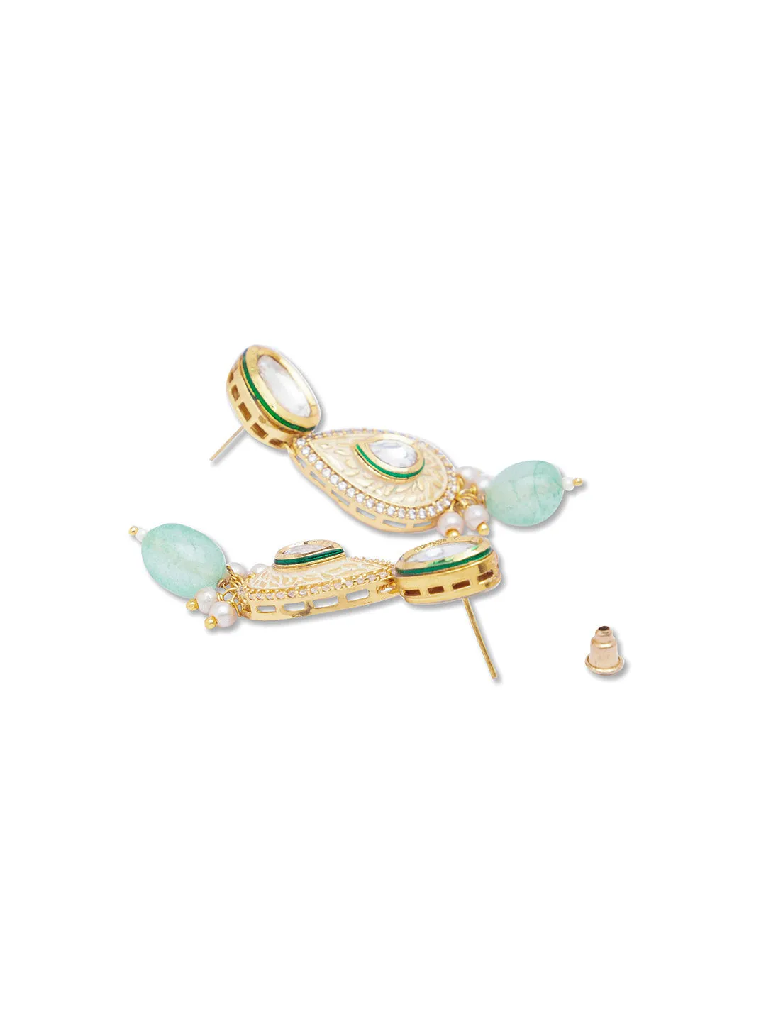 Golden, Mint Green, Creamy Pink Pearls,, Kundan  Necklace Set