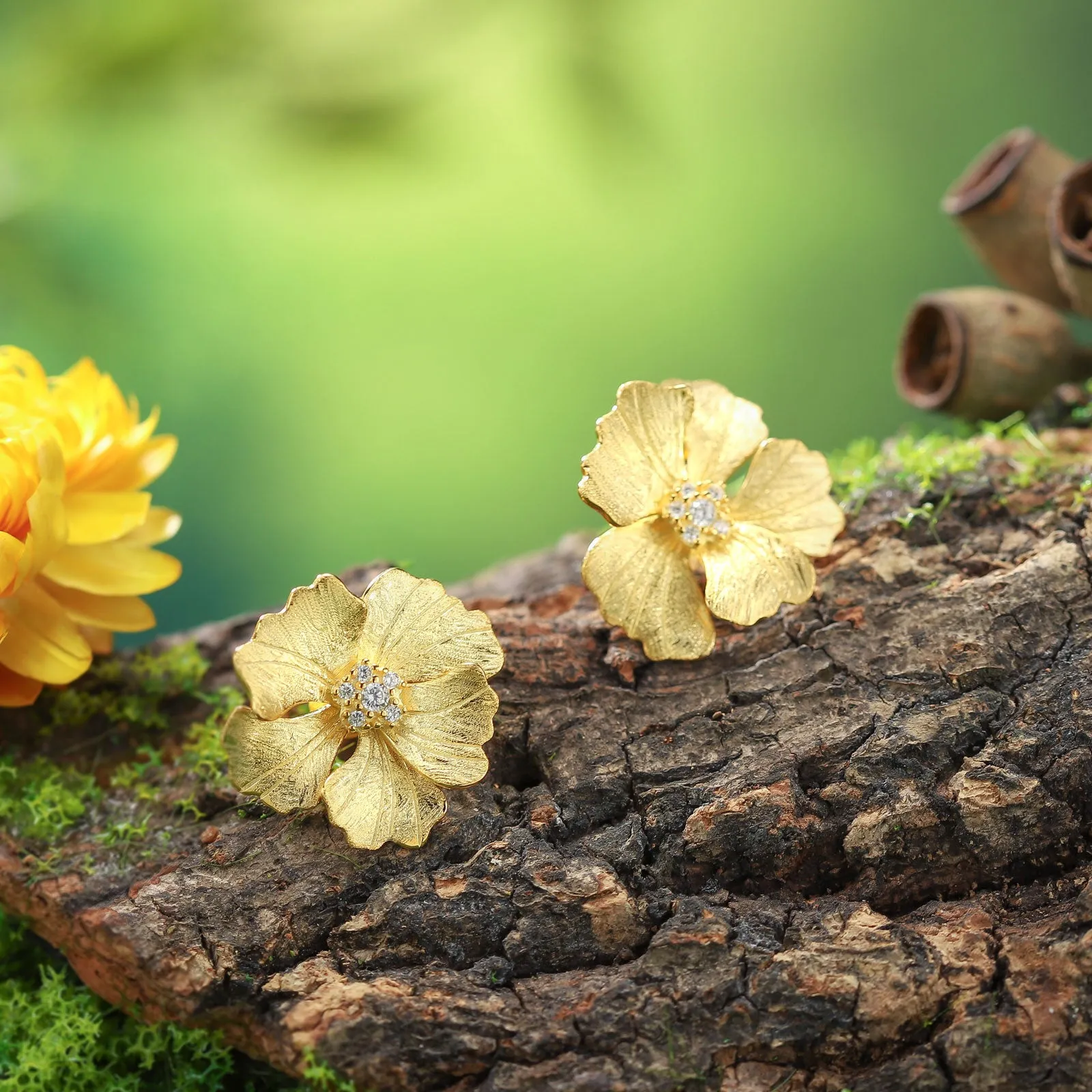 Golden Peony Earrings