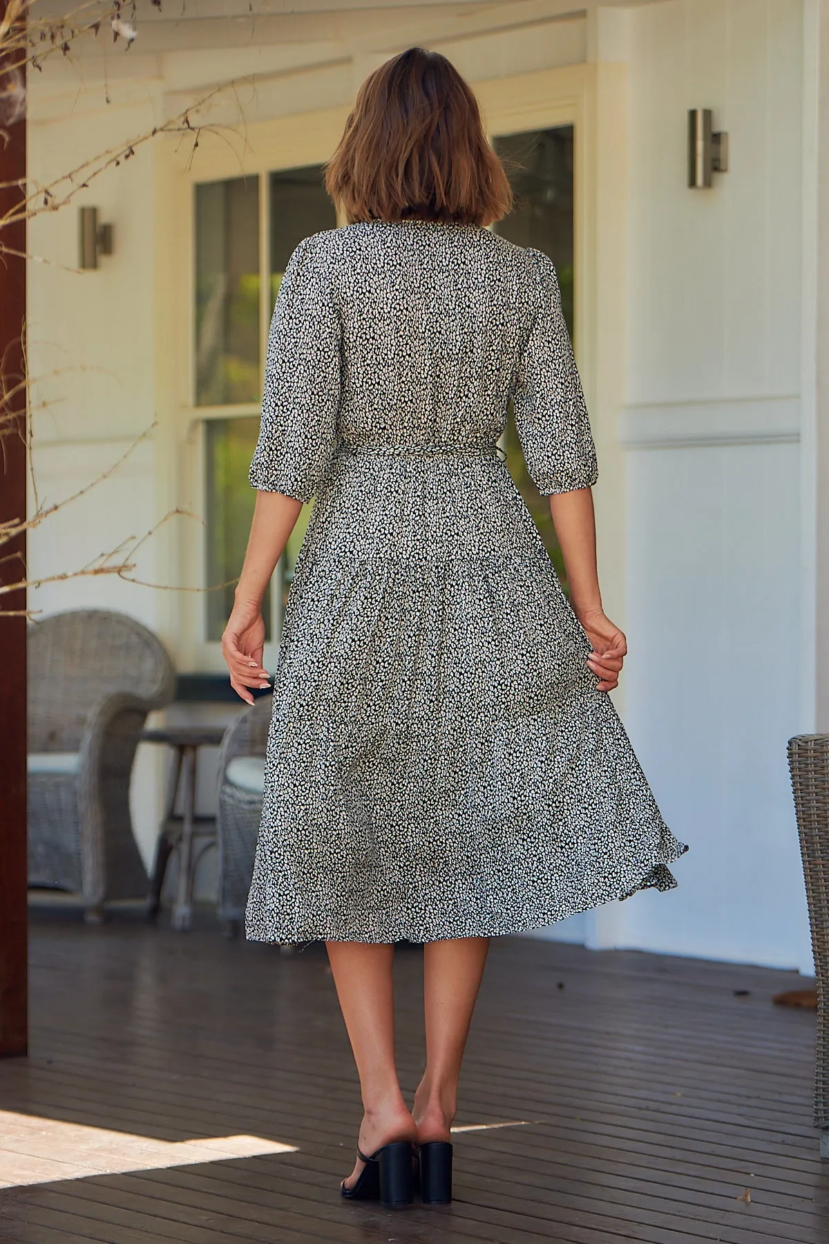 Harlow 1/2 Sleeve Black Animal Print Tiered Dress