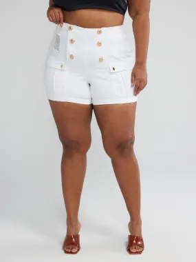 High Rise Sailor Button Denim Shorts