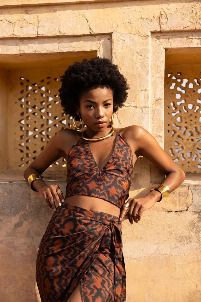 Ivy Halterneck Crop Top Print - Aztec Orange