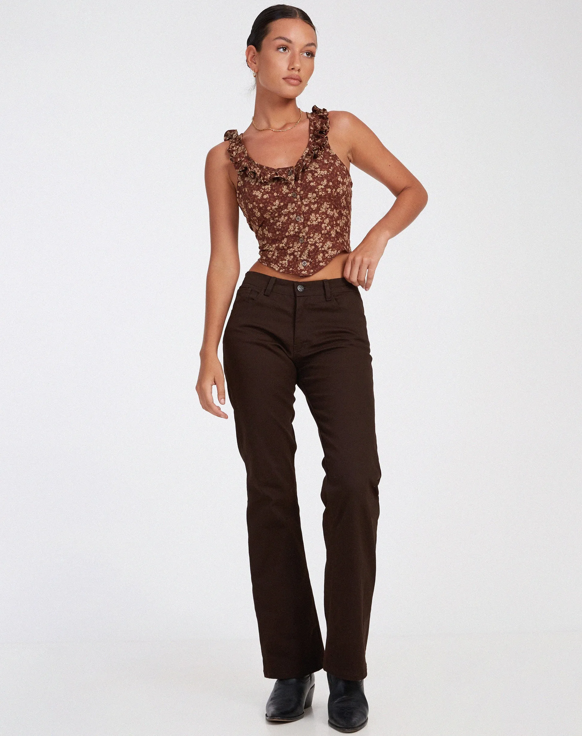 Julka Cami Top in Earthy Floral Brown