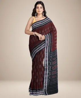 Maroon black cotton handwoven nuapatna saree