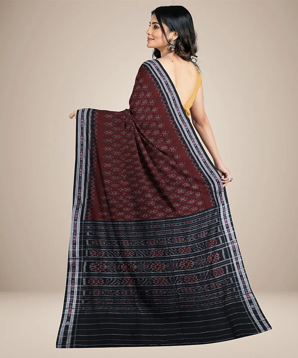 Maroon black cotton handwoven nuapatna saree