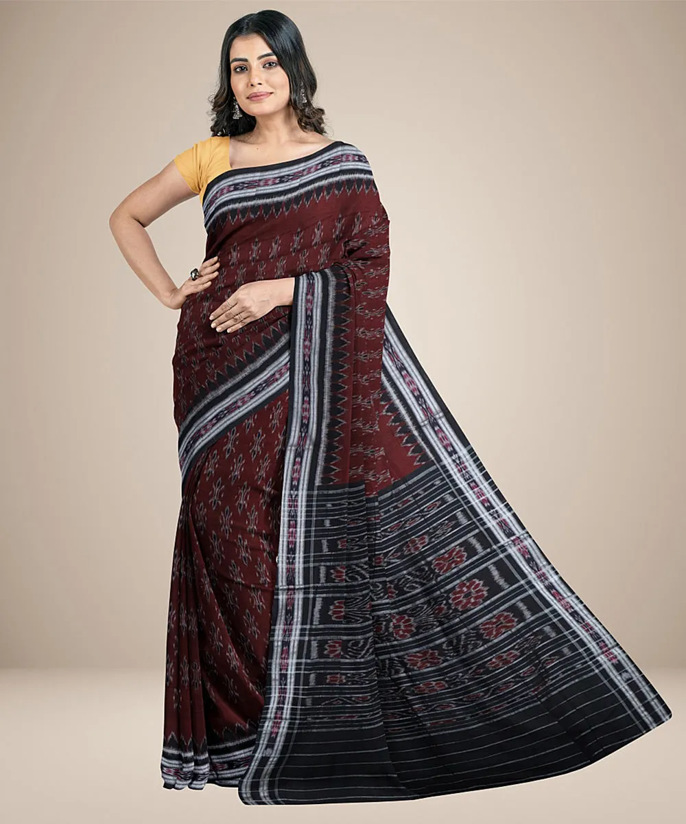 Maroon black cotton handwoven nuapatna saree