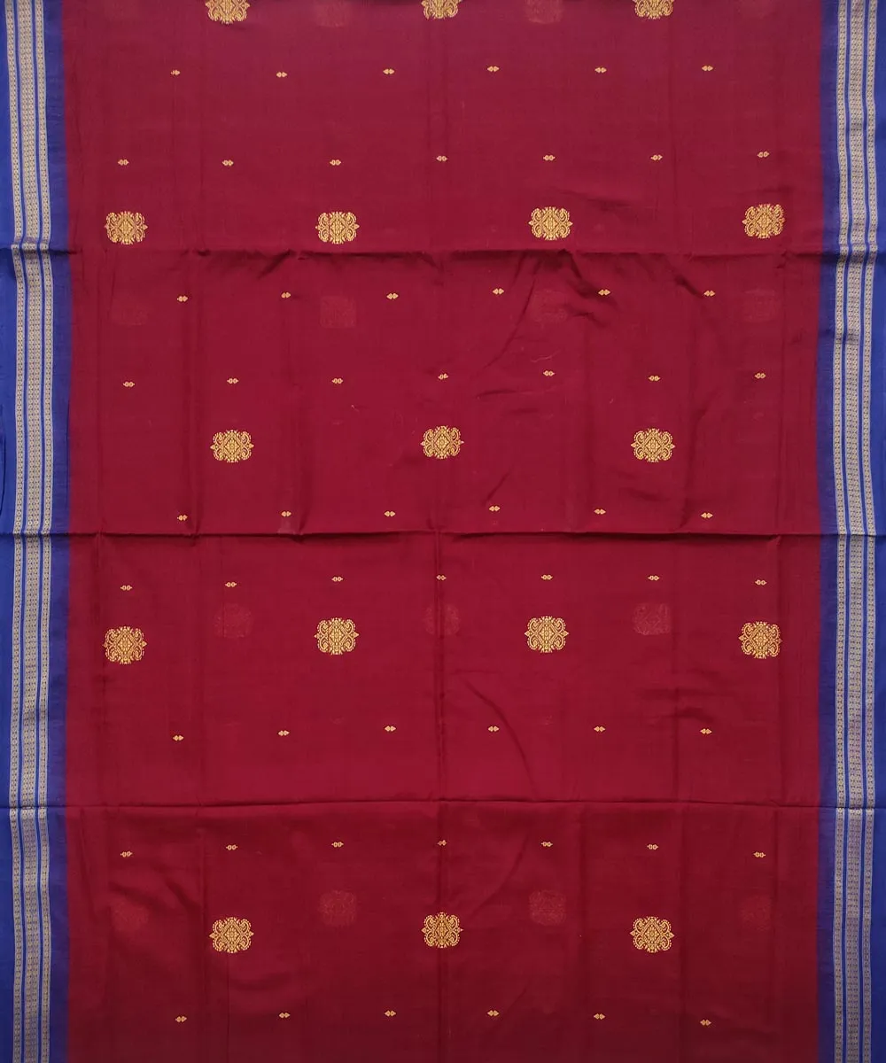 Maroon blue cotton handloom bomkai saree