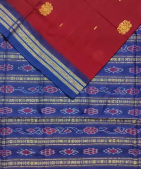 Maroon blue cotton handloom bomkai saree