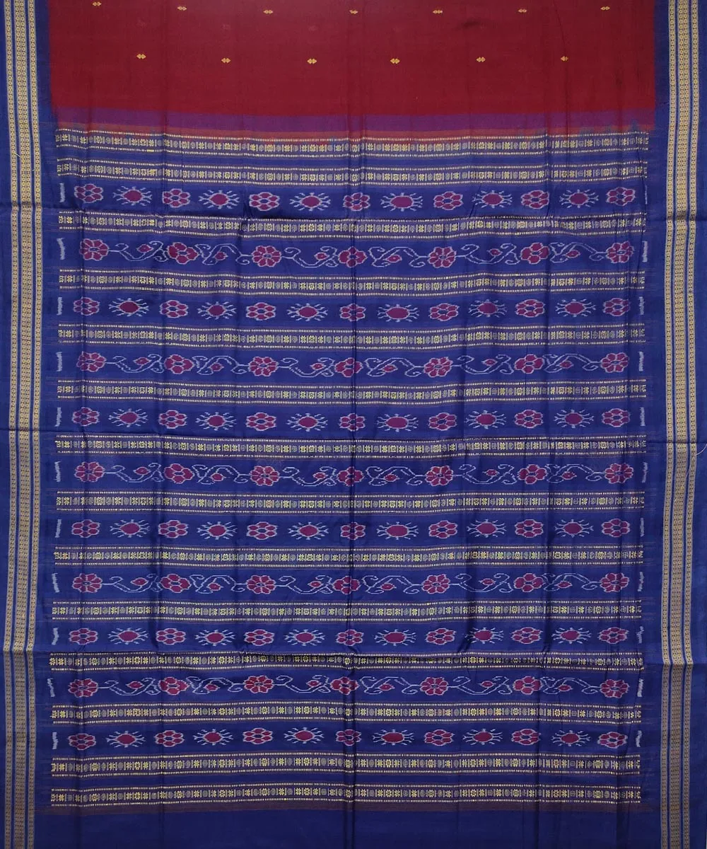 Maroon blue cotton handloom bomkai saree