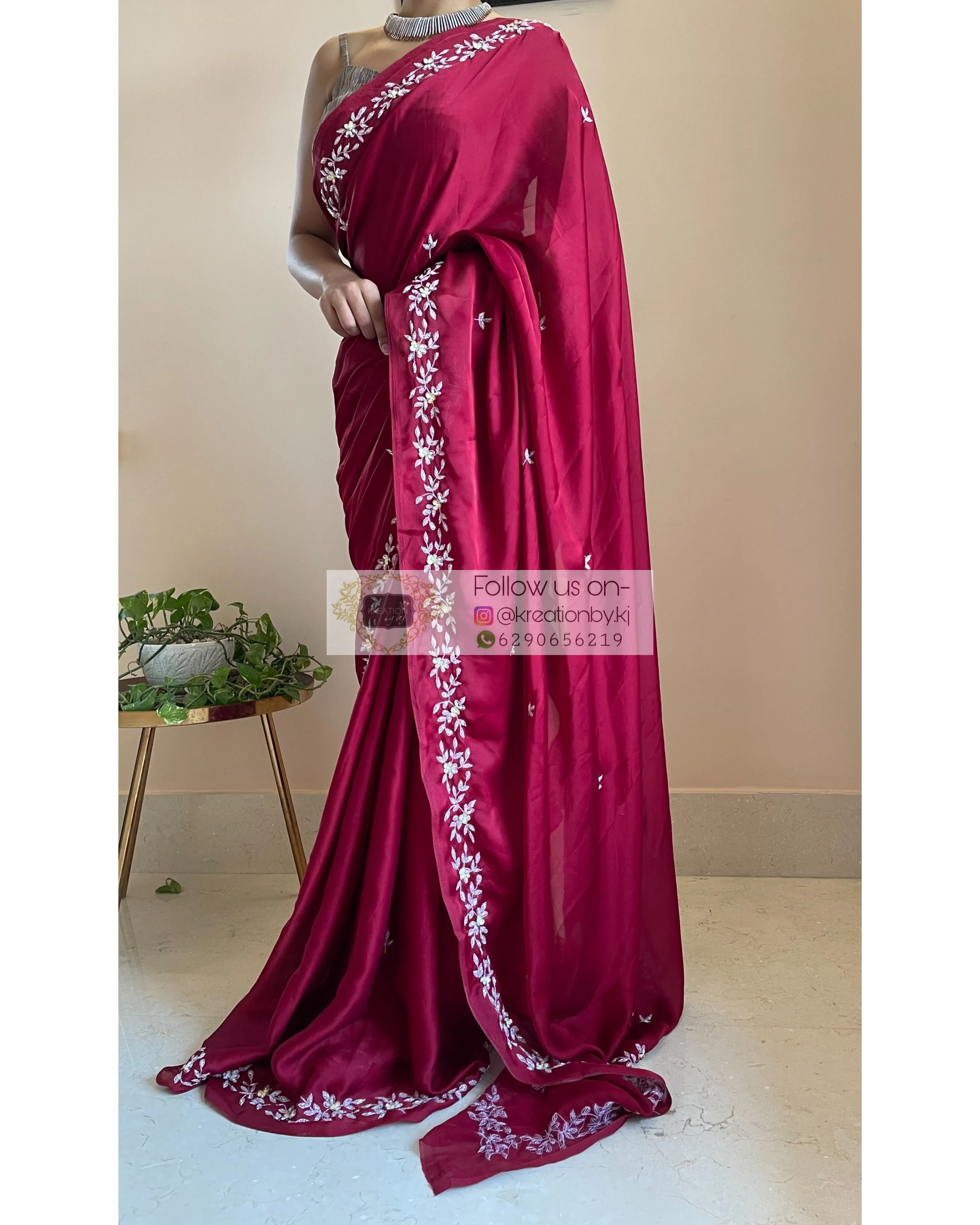 Maroon Crepe Silk Chandani Saree