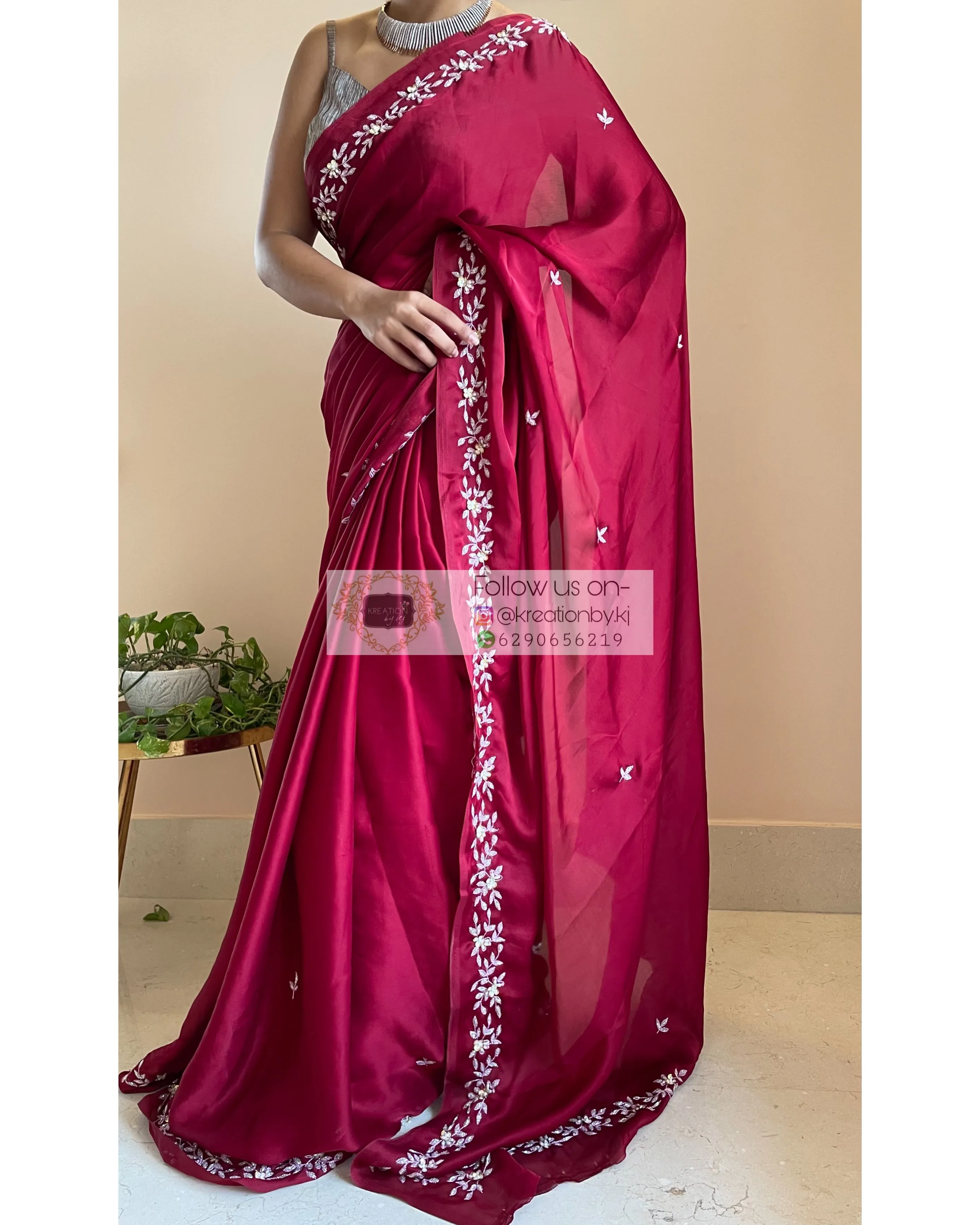 Maroon Crepe Silk Chandani Saree