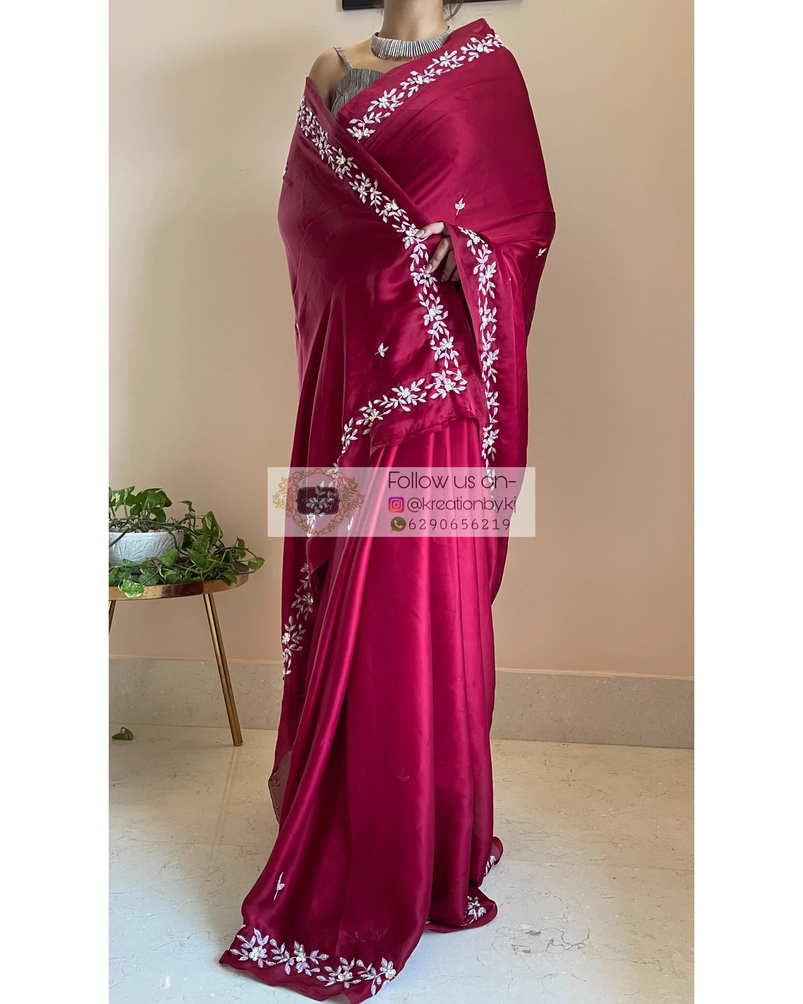 Maroon Crepe Silk Chandani Saree