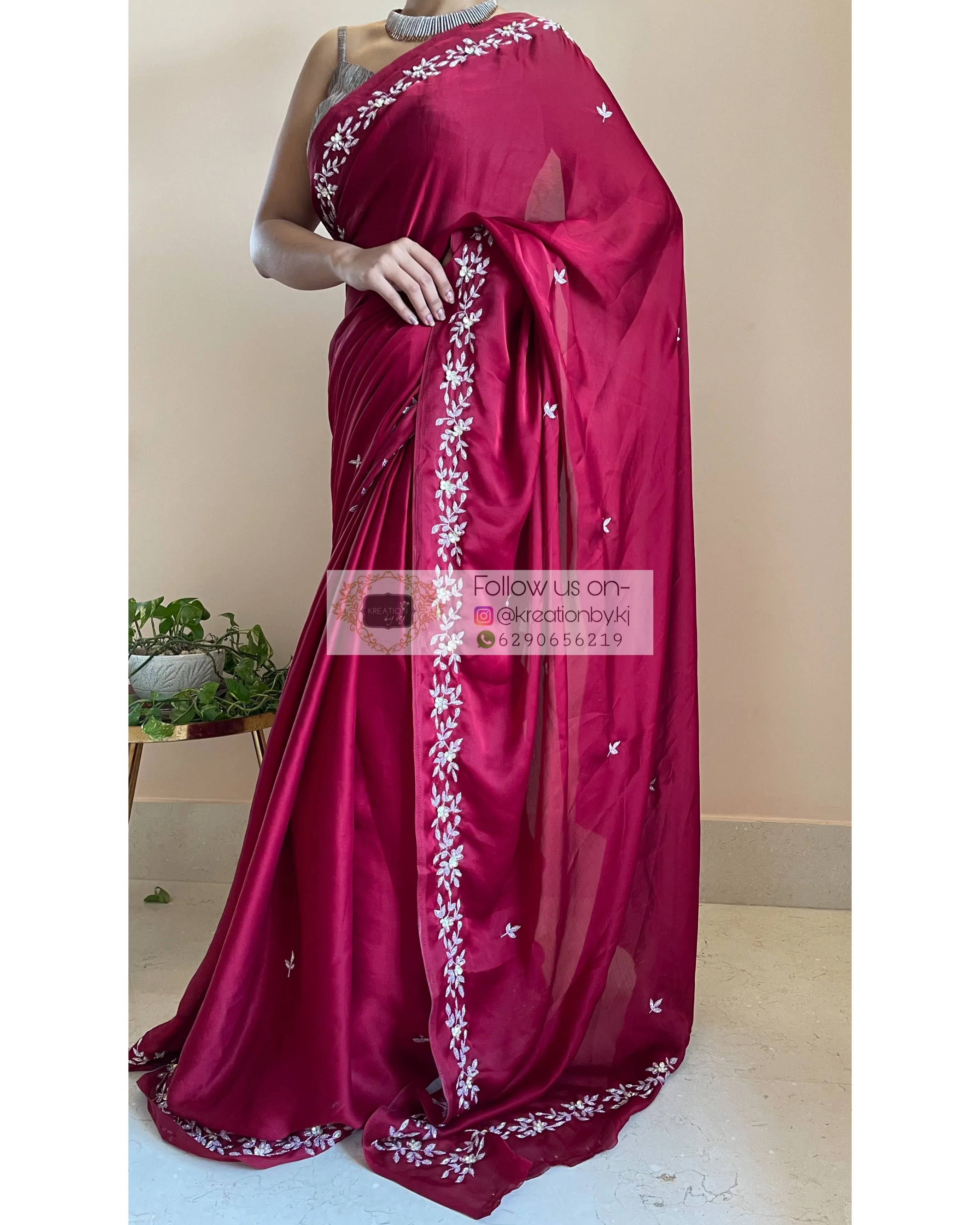 Maroon Crepe Silk Chandani Saree