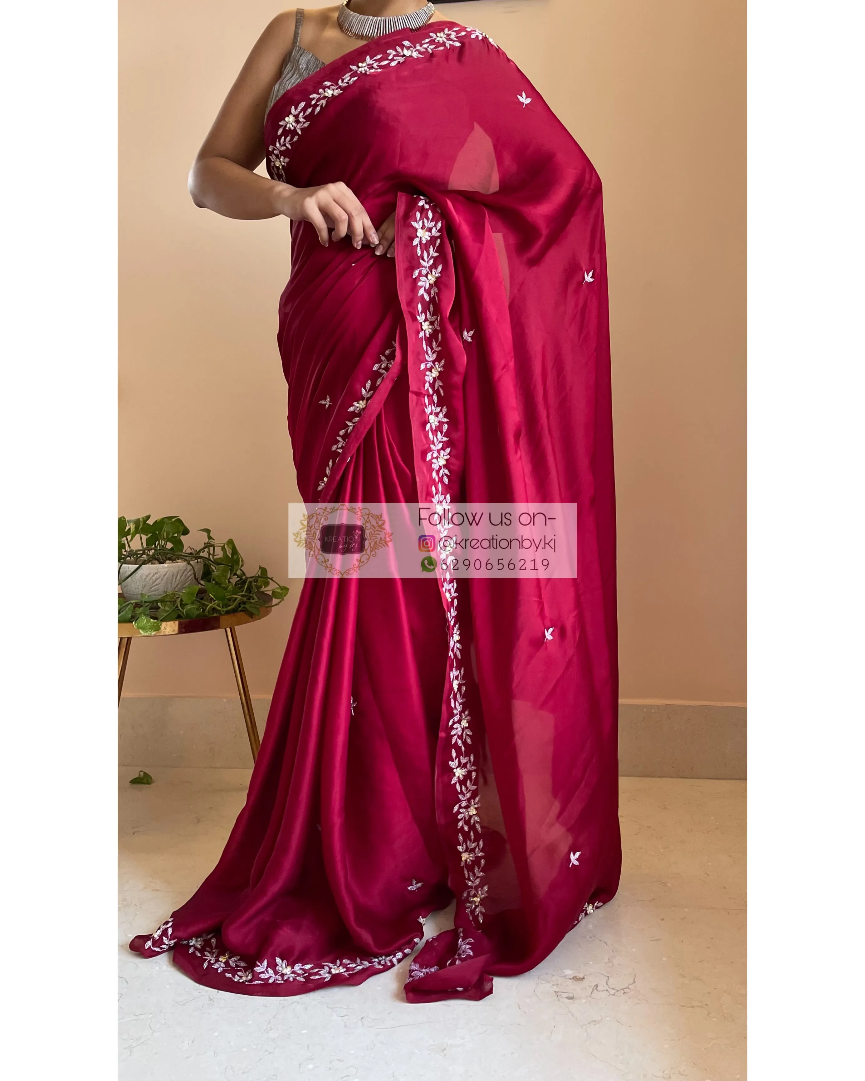 Maroon Crepe Silk Chandani Saree