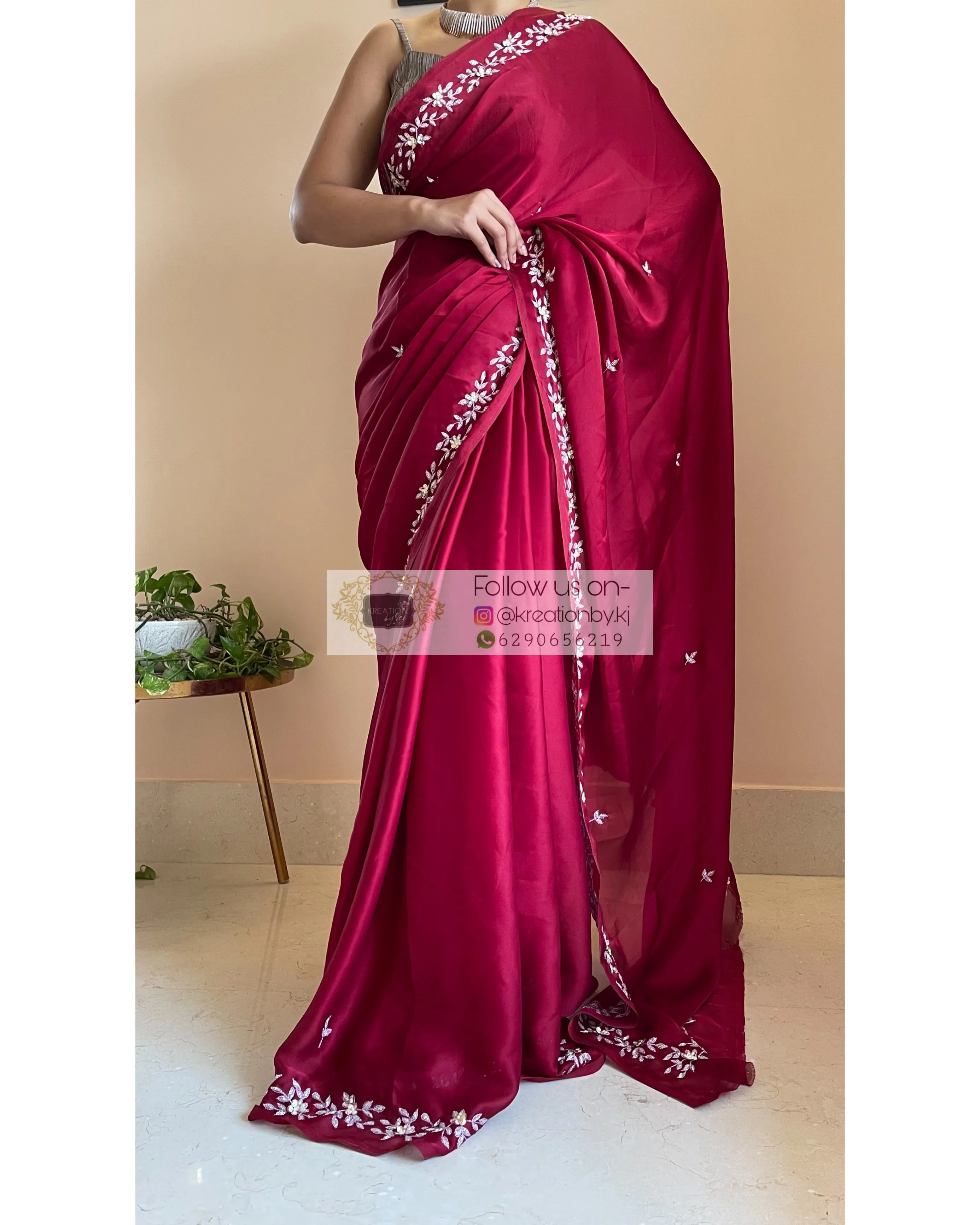 Maroon Crepe Silk Chandani Saree