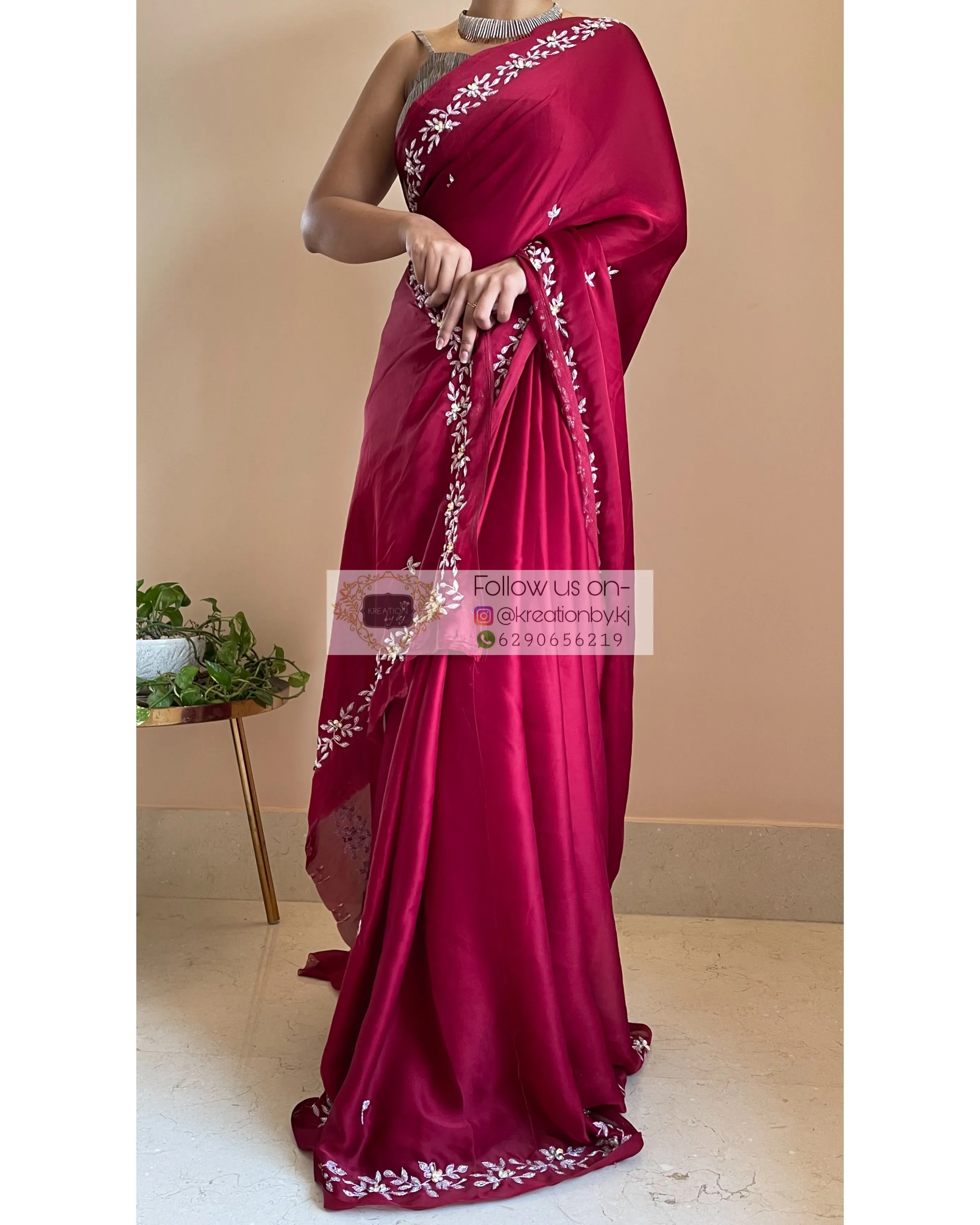 Maroon Crepe Silk Chandani Saree