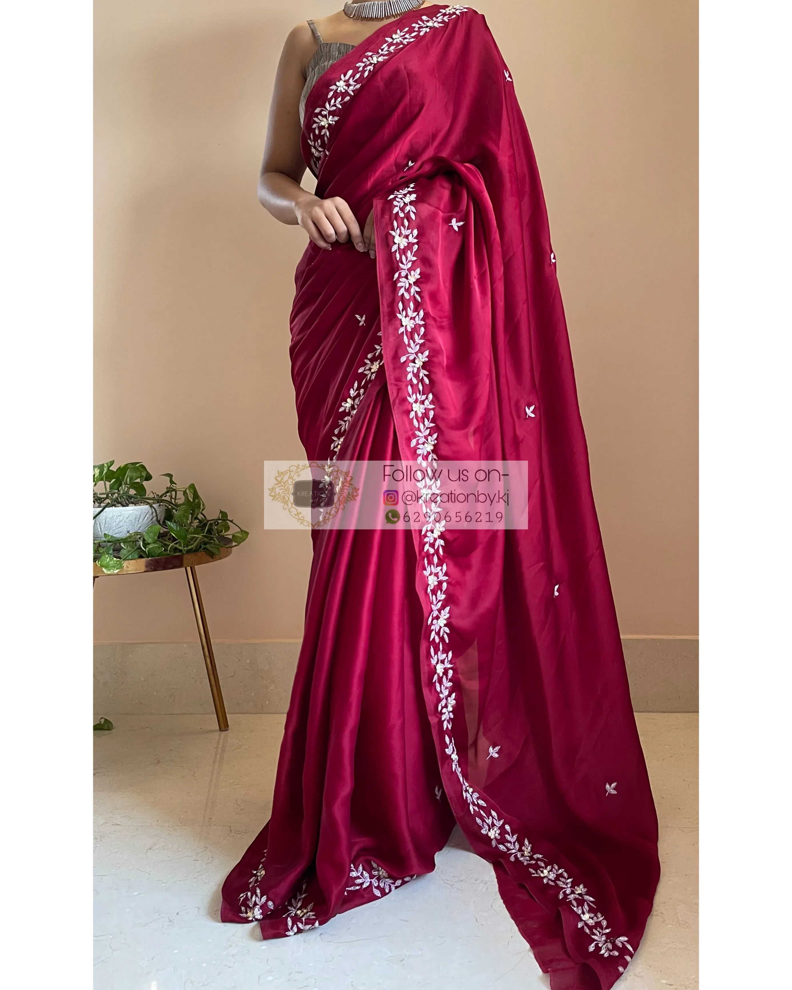 Maroon Crepe Silk Chandani Saree