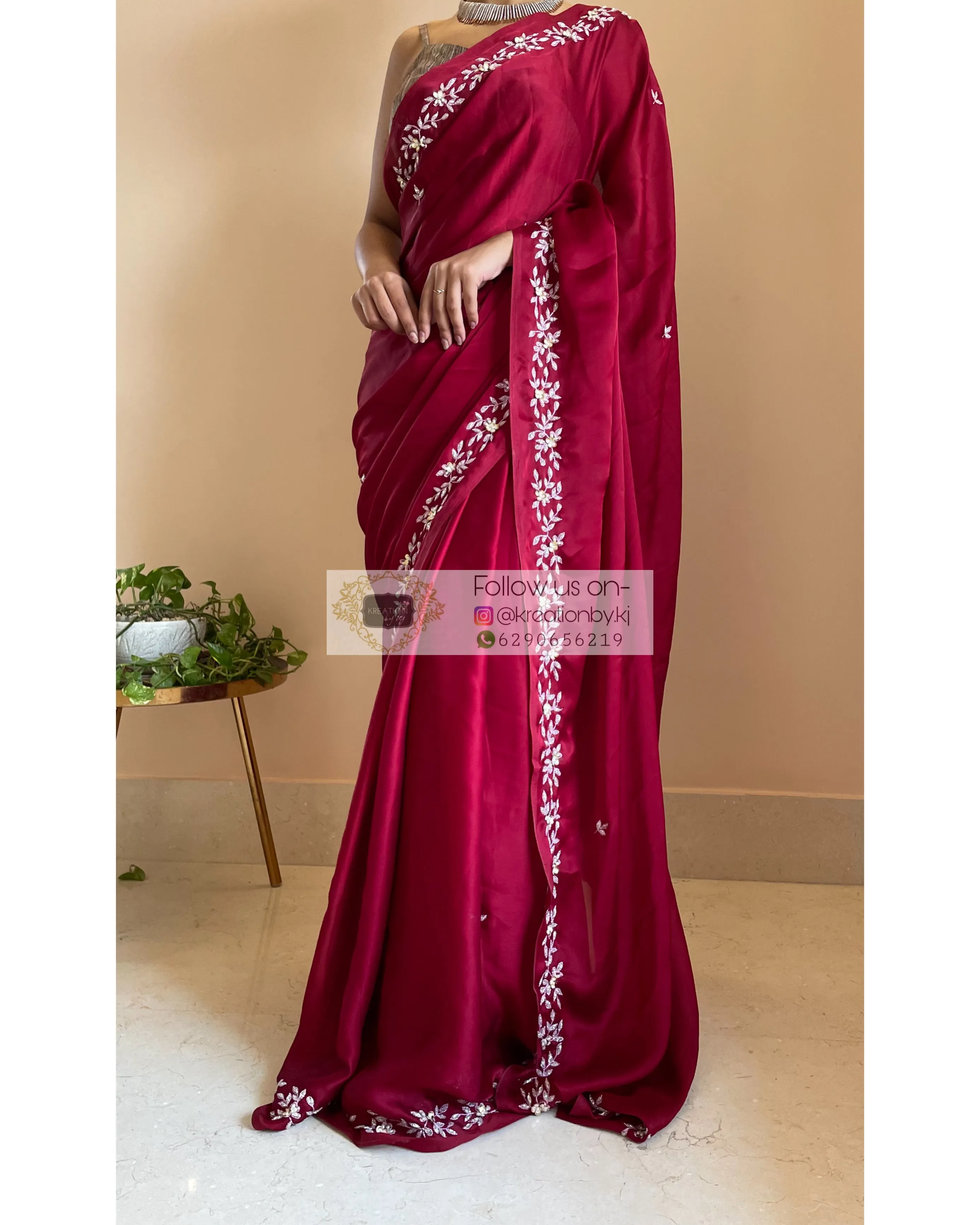 Maroon Crepe Silk Chandani Saree