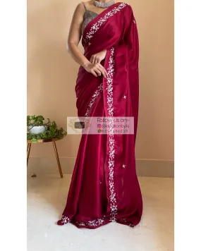 Maroon Crepe Silk Chandani Saree