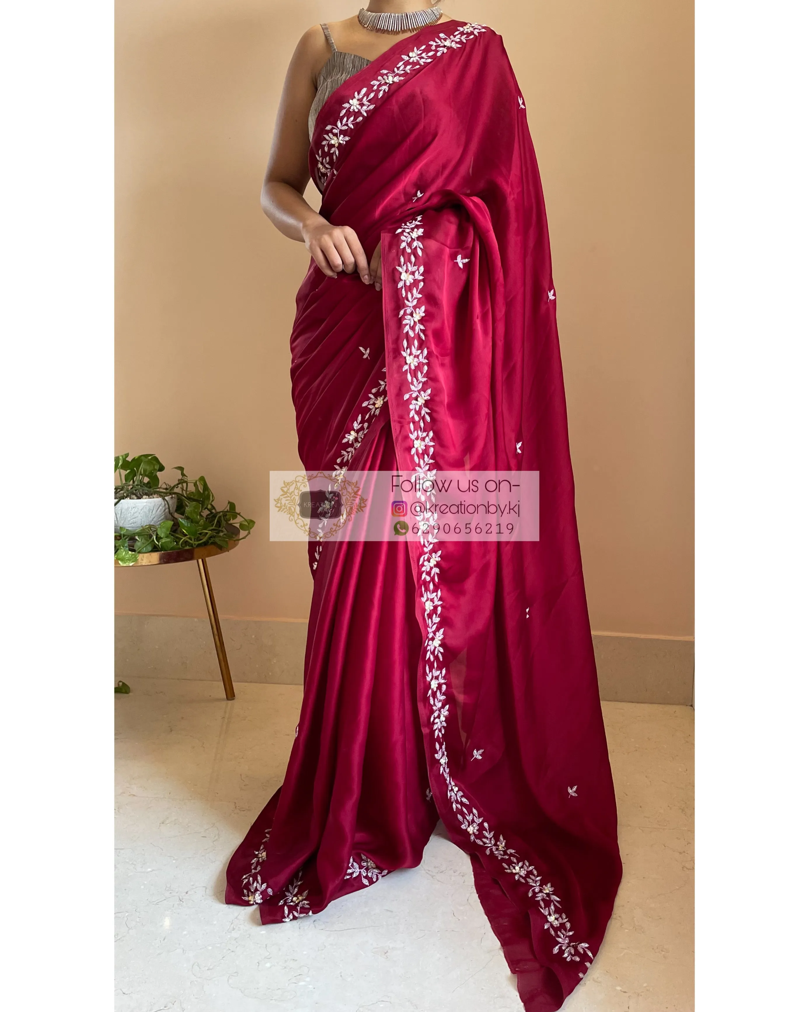 Maroon Crepe Silk Chandani Saree