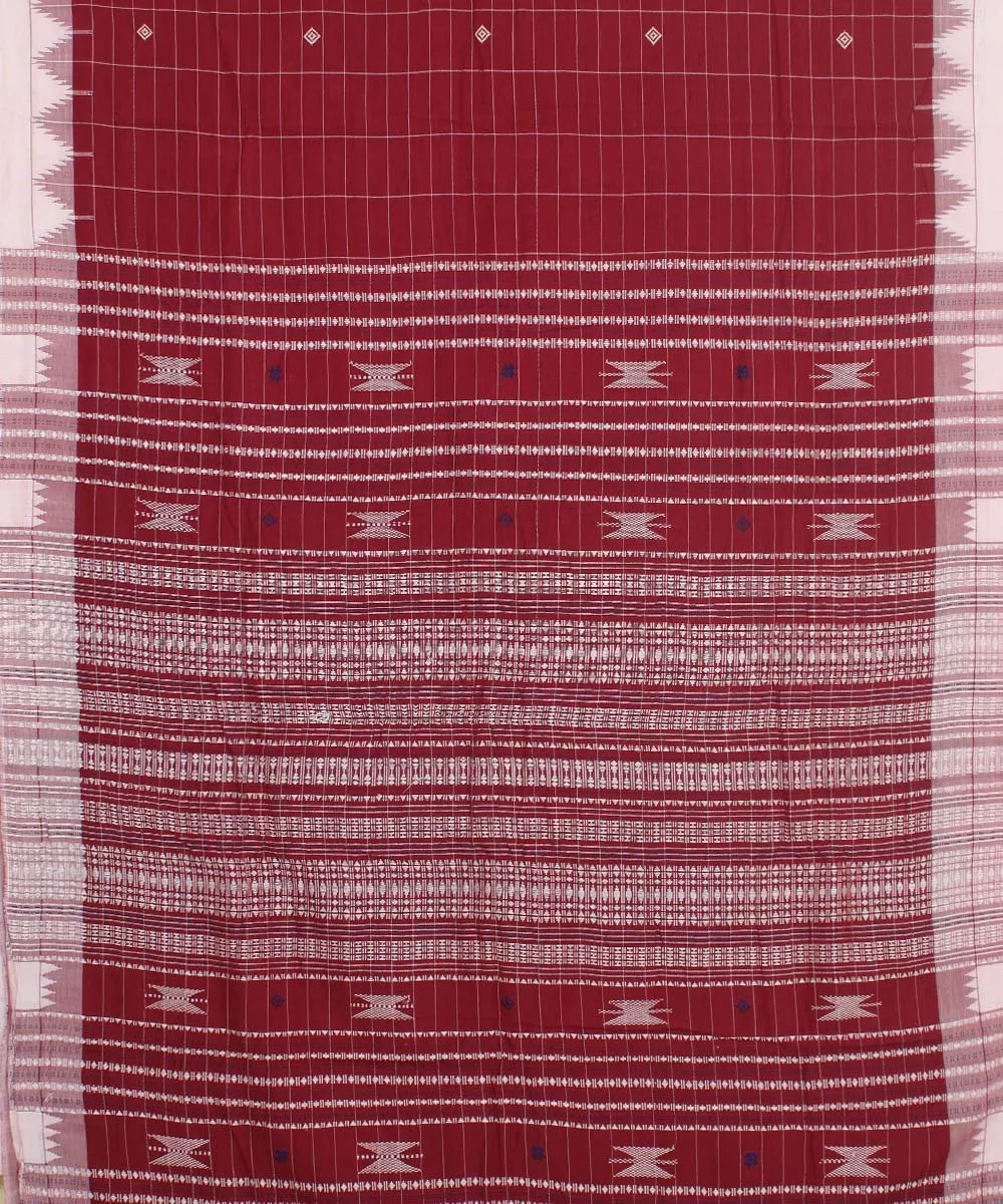 Maroon offwhite cotton checked handwoven kotpad saree