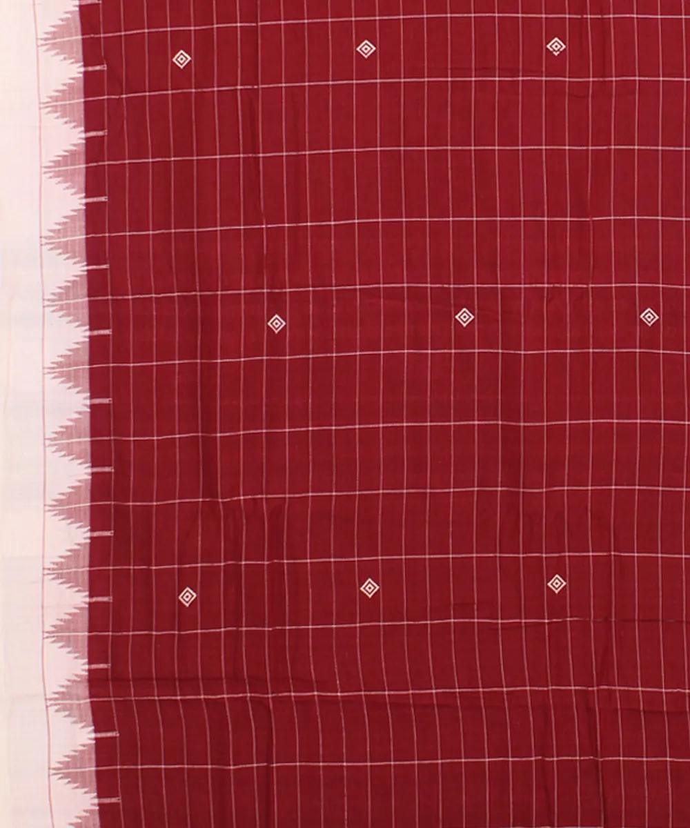 Maroon offwhite cotton checked handwoven kotpad saree