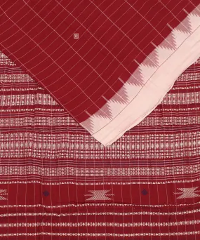 Maroon offwhite cotton checked handwoven kotpad saree