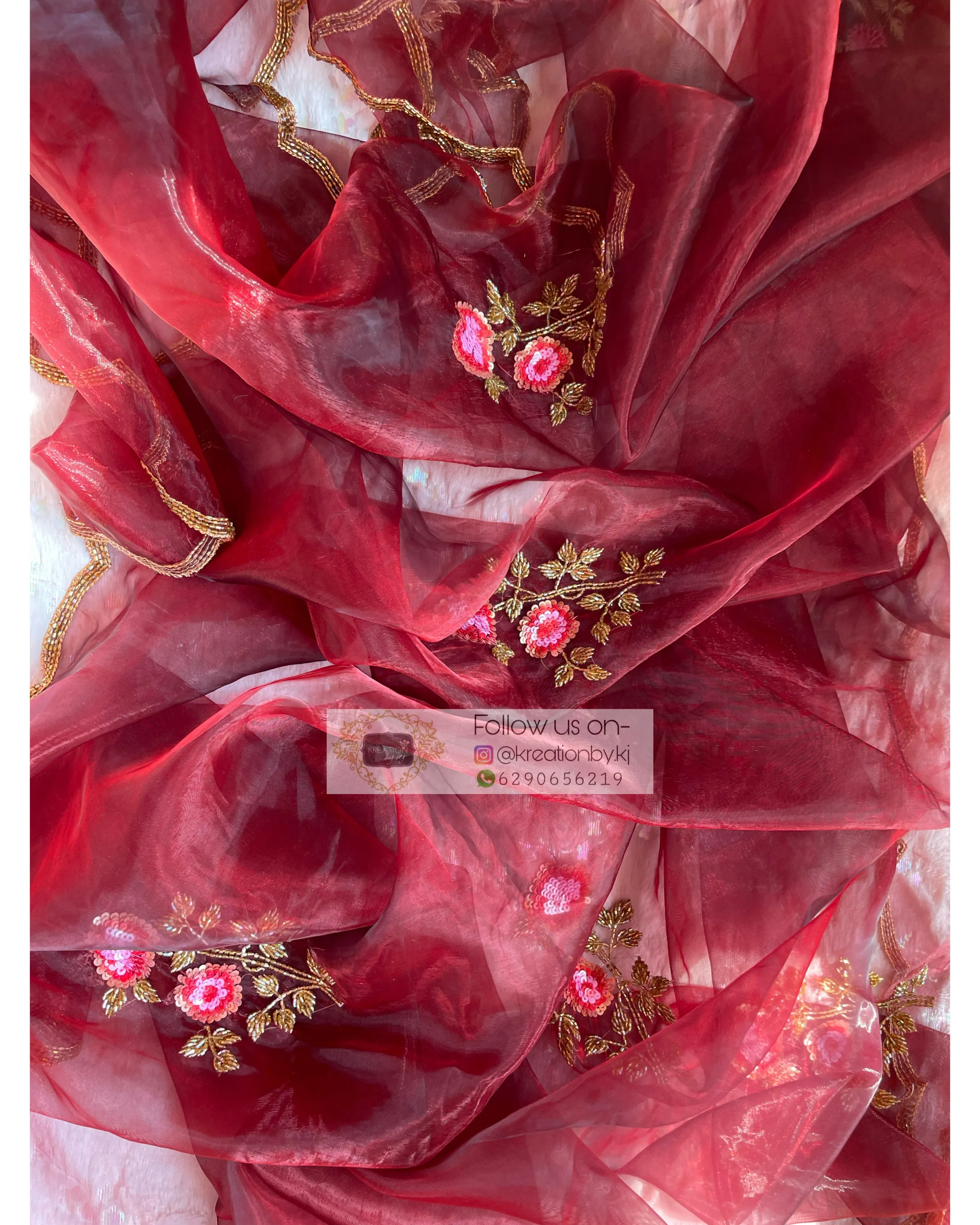 Maroon Rose Glass Tissue Dupatta