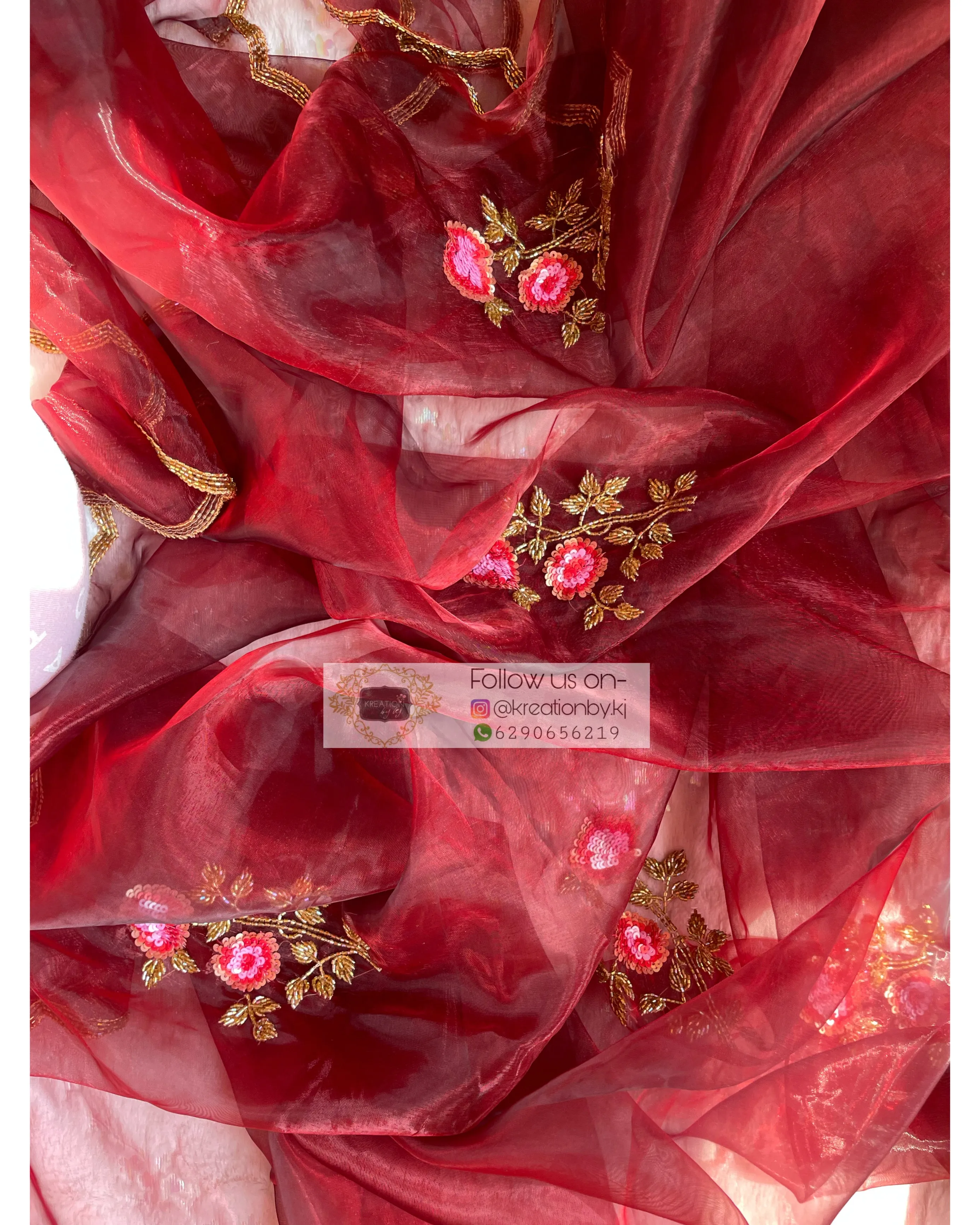 Maroon Rose Glass Tissue Dupatta