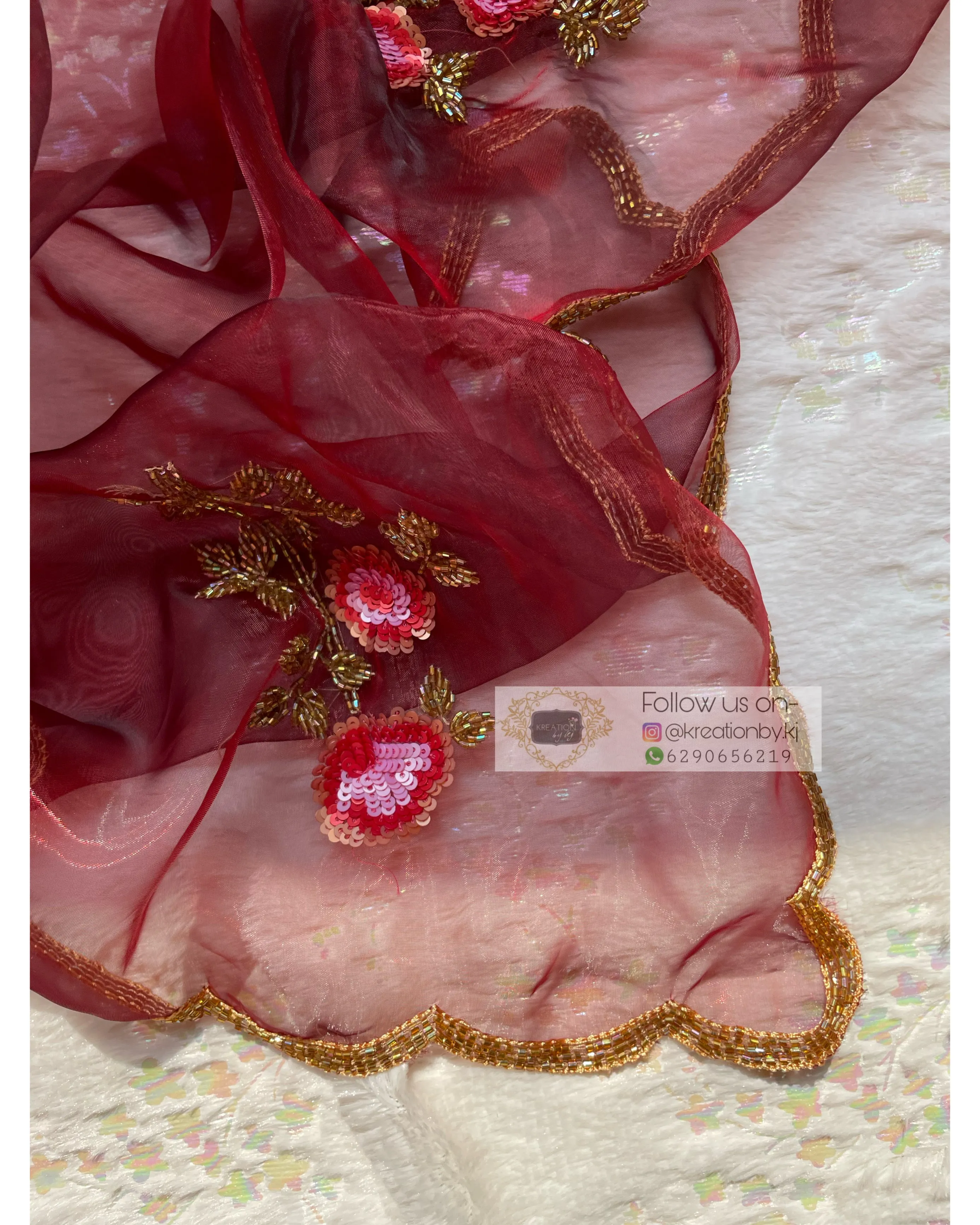 Maroon Rose Glass Tissue Dupatta