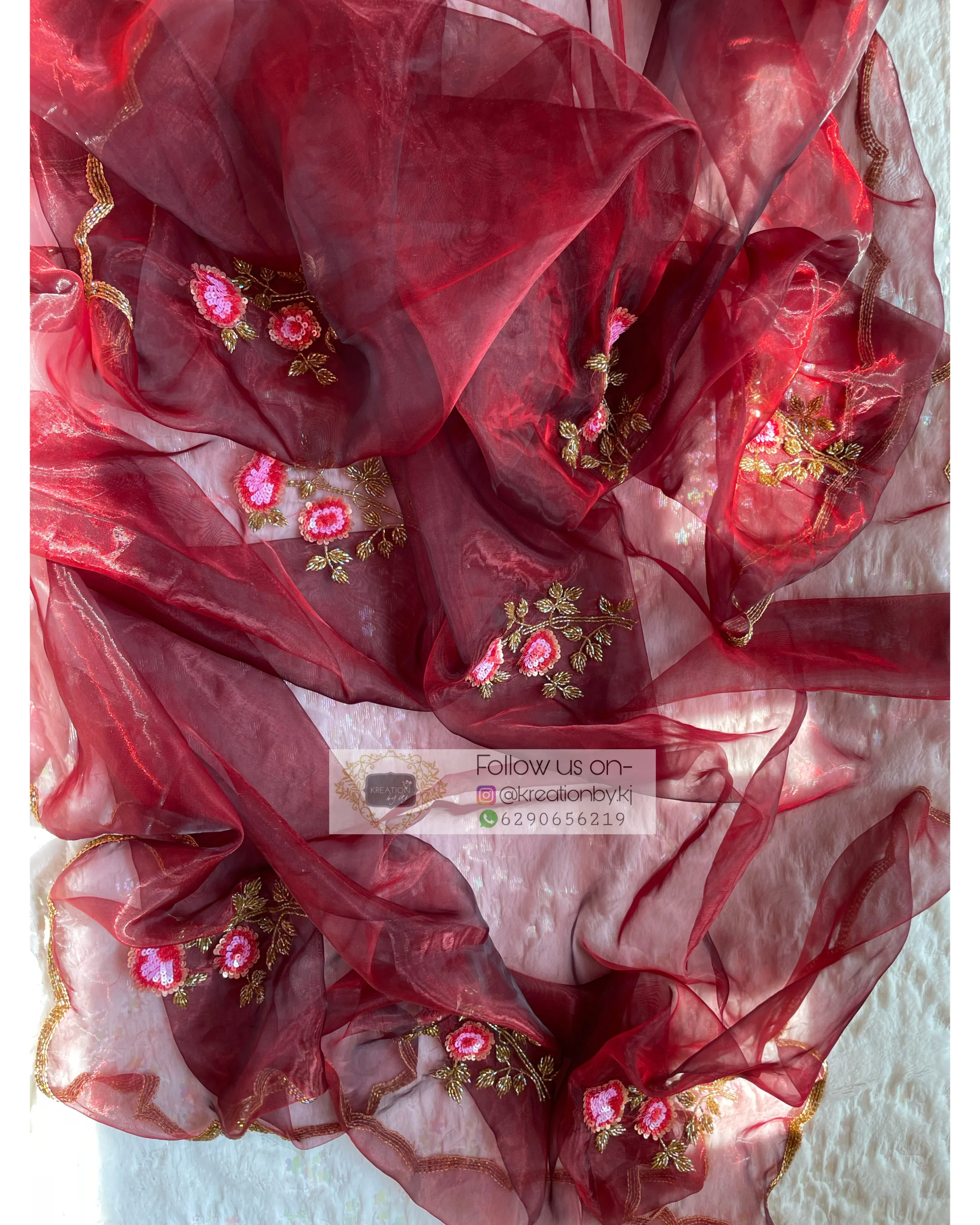 Maroon Rose Glass Tissue Dupatta