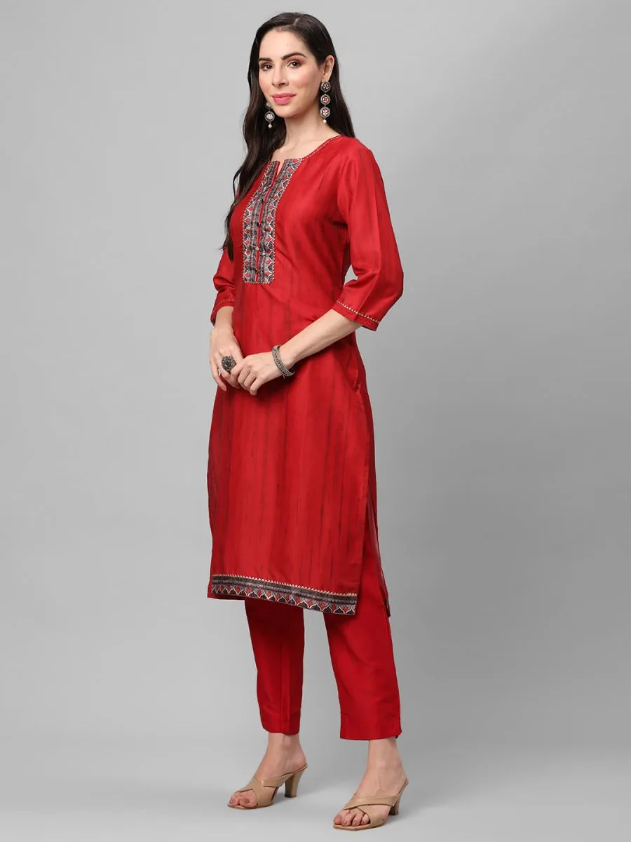 Maroon Texture Printed Kurta Trouser Dupatta