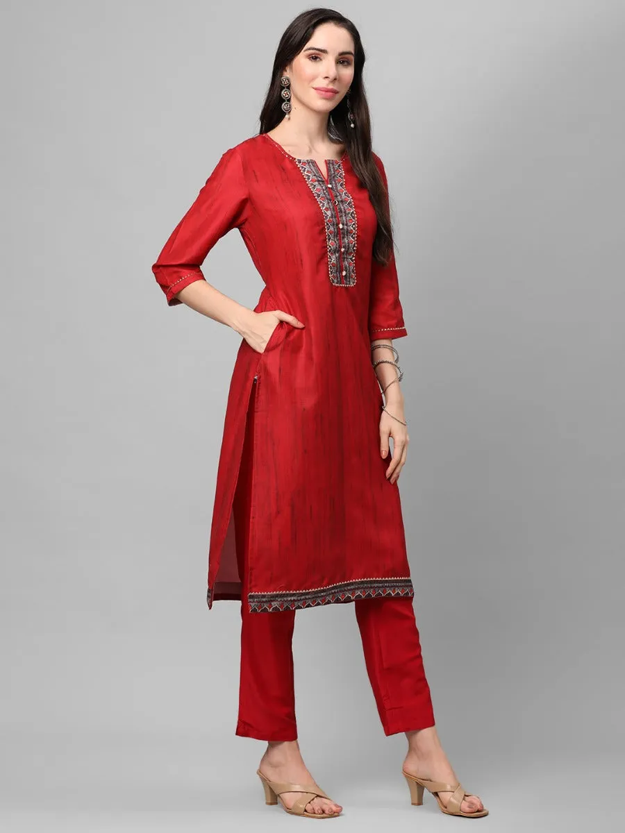 Maroon Texture Printed Kurta Trouser Dupatta