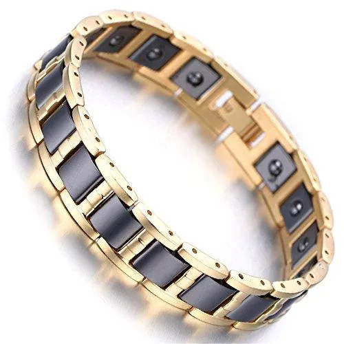 Men Tungsten Magnetic Bracelet Gold Black Elegant Gift