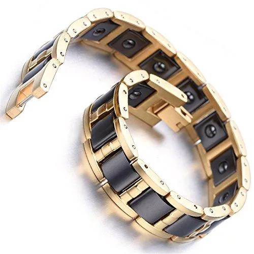 Men Tungsten Magnetic Bracelet Gold Black Elegant Gift