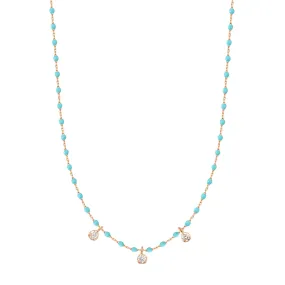 Mini Gigi Turquoise Green necklace, Rose Gold 3 diamond, 16.5"