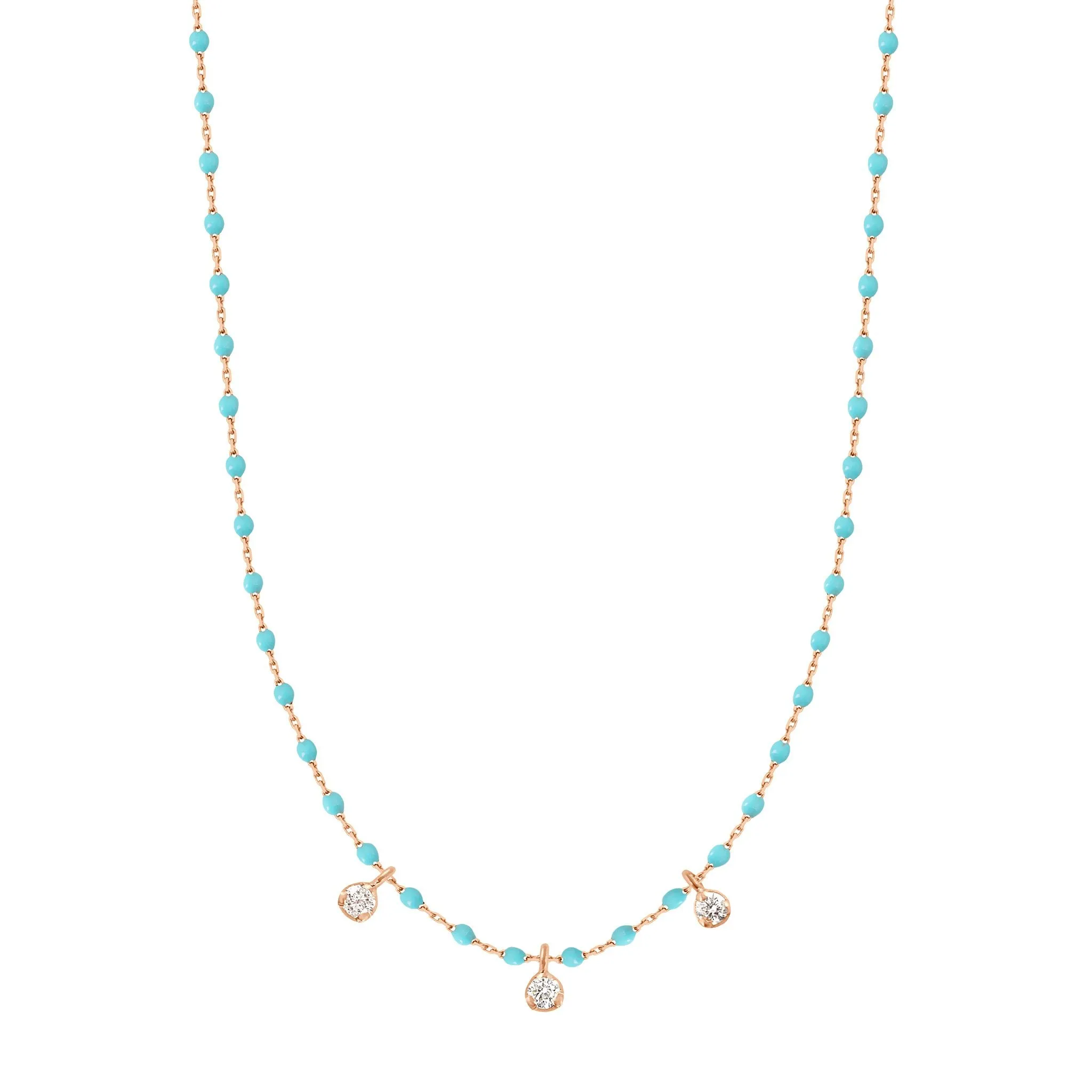 Mini Gigi Turquoise Green necklace, Rose Gold 3 diamond, 16.5"