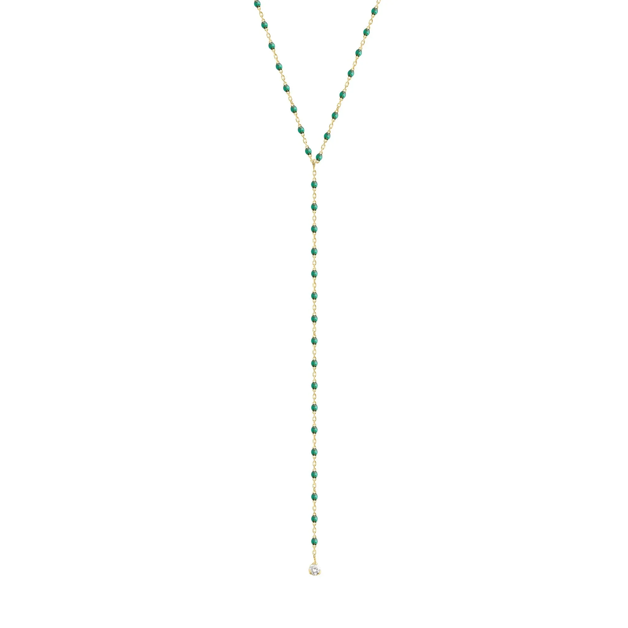 Mini Gigi Y Party Emerald necklace, Yellow Gold, 19.7"