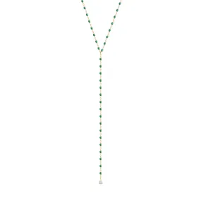 Mini Gigi Y Party Emerald necklace, Yellow Gold, 19.7"