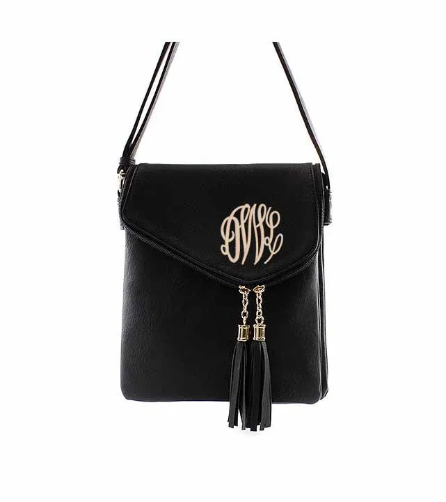 Monogrammed Black Tassel Crossbody