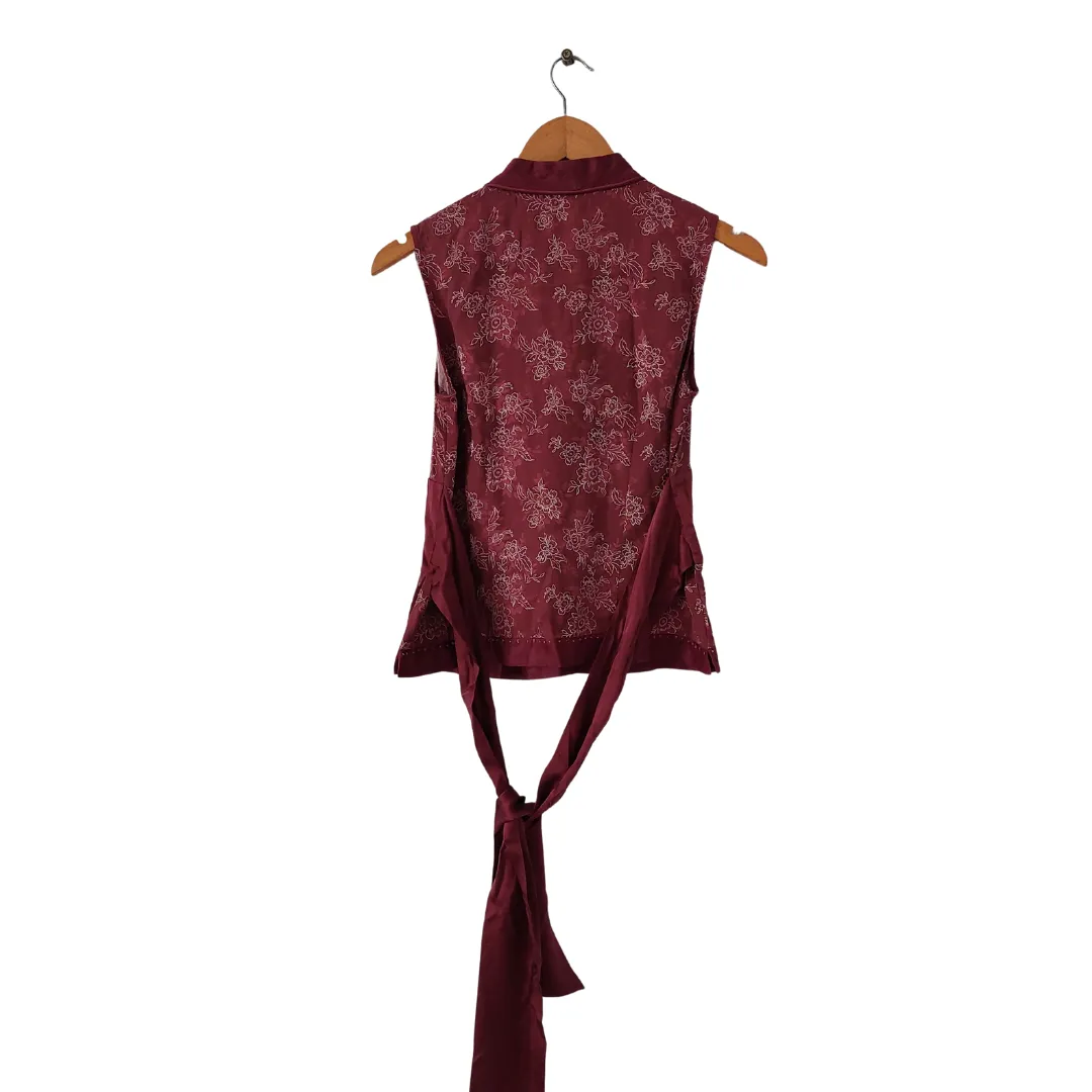 Monsoon Maroon & Pink Printed Sleeveless Top | Like New |