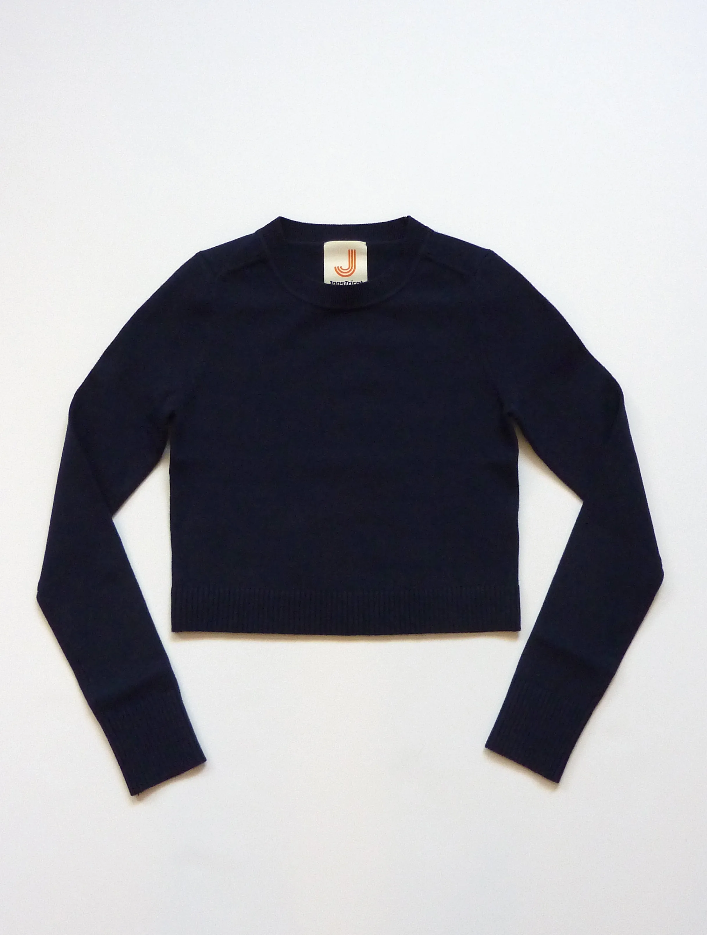 Navy Blue Gloss Long Sleeve Crop Crew