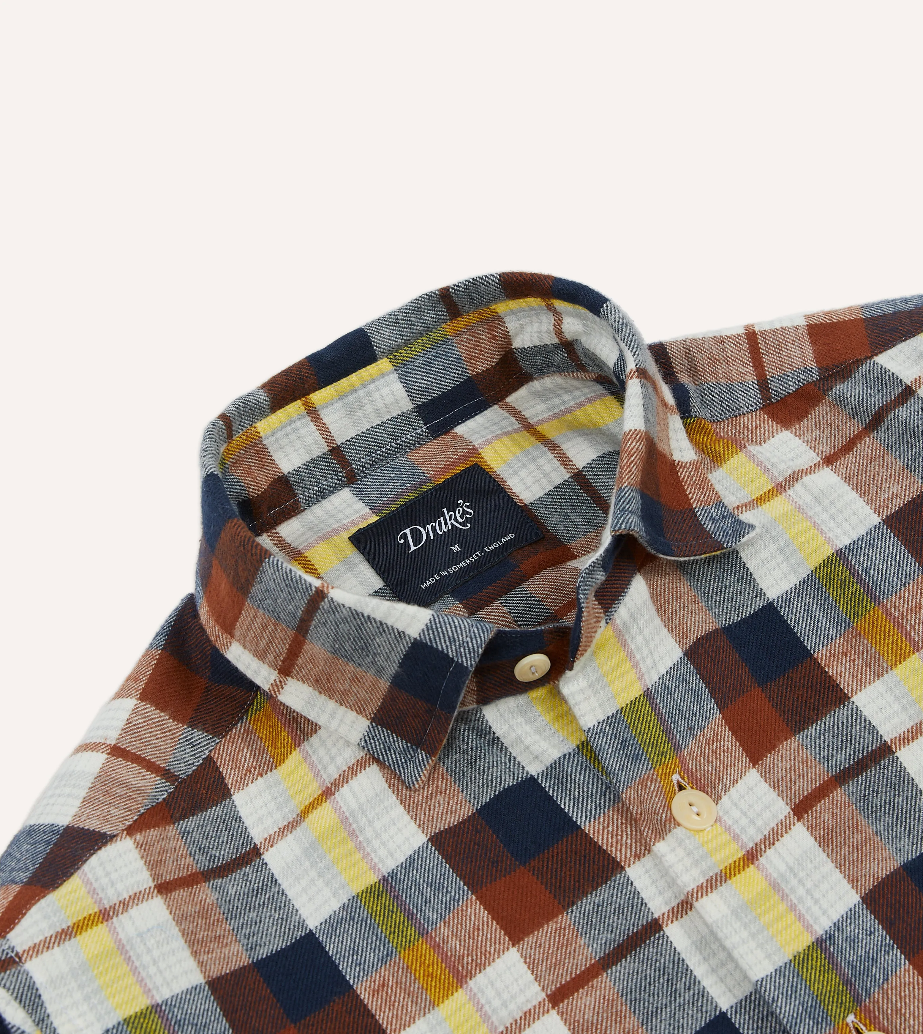 Navy, White and Rust Check Brushed Cotton Two-Pocket Work Shirt