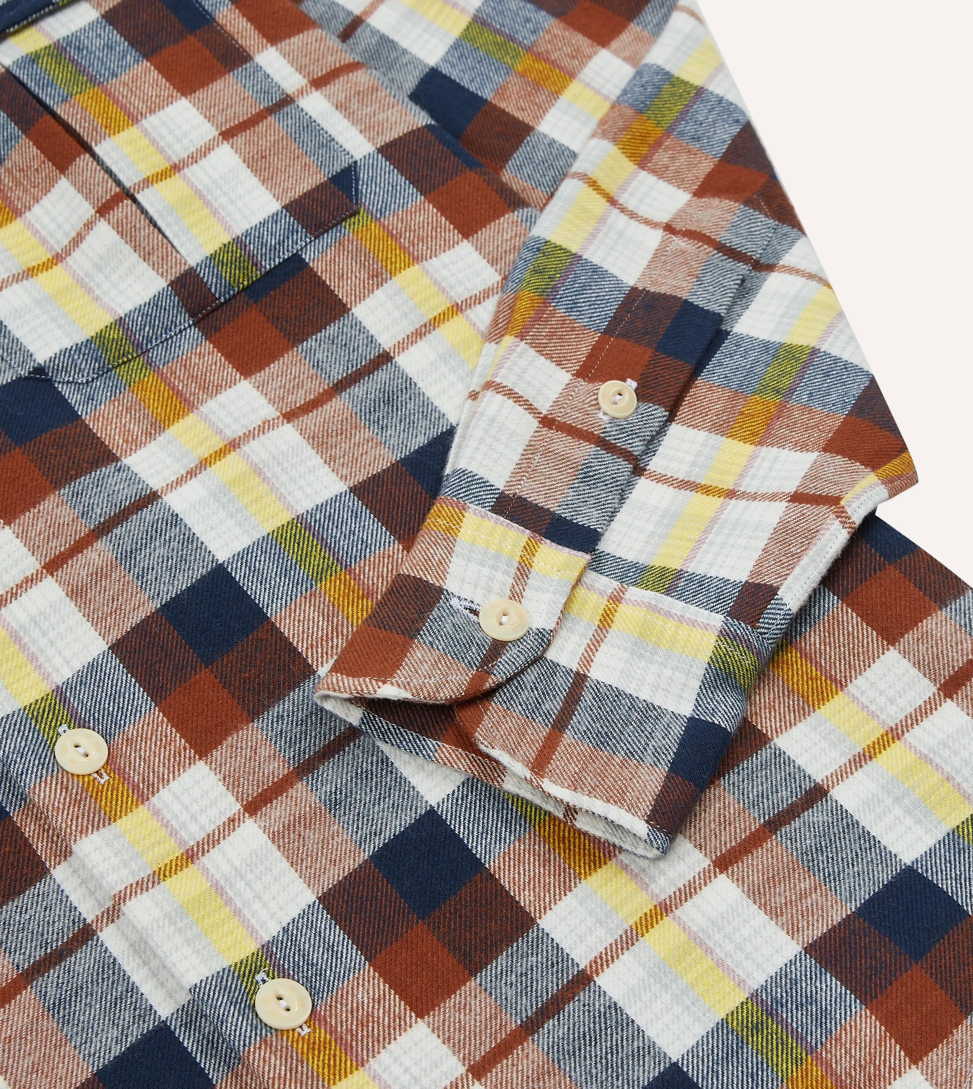 Navy, White and Rust Check Brushed Cotton Two-Pocket Work Shirt